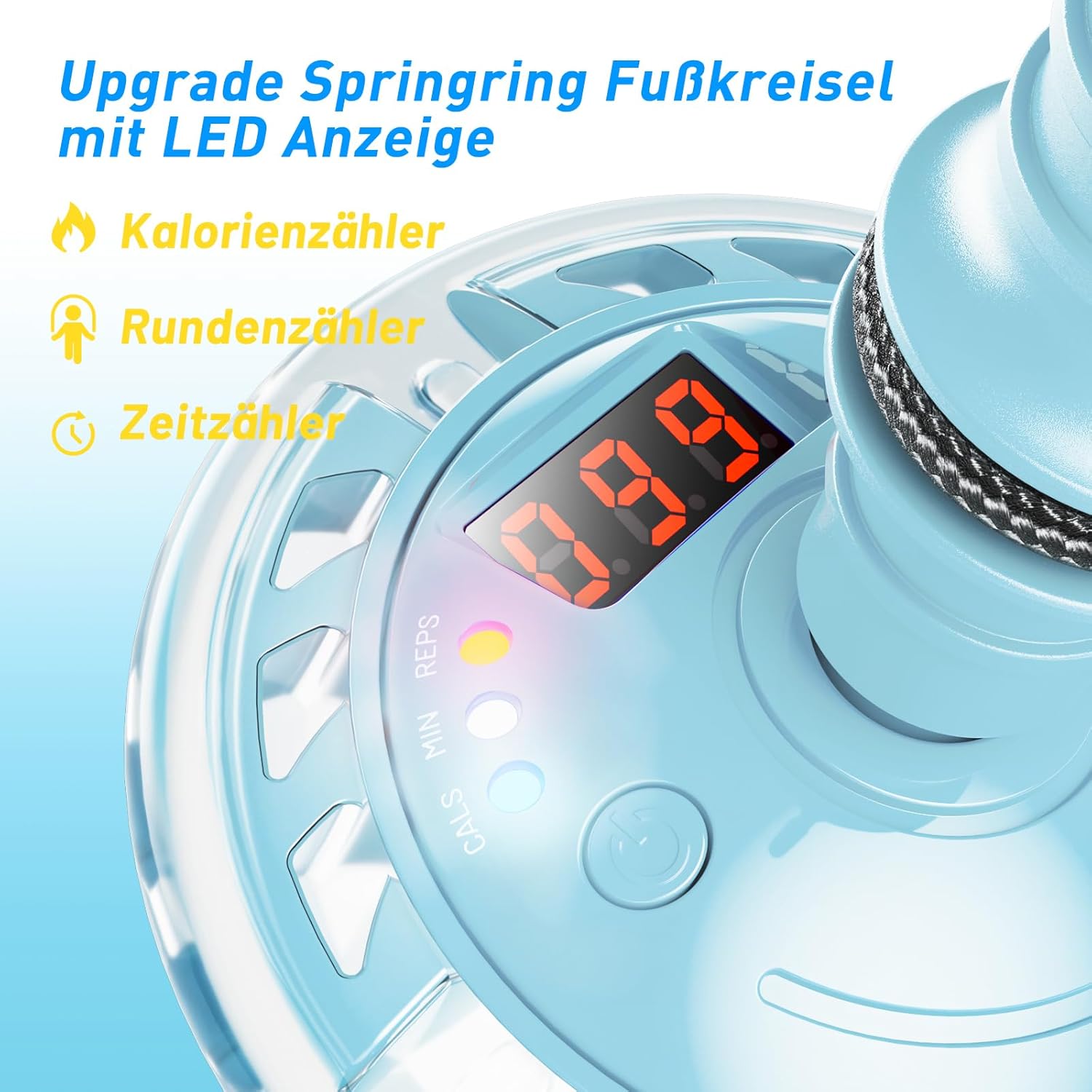 Thumbnail 2 de Hot Bee blinkender Springring-Fußkreisel mit Zähler, Timer und Kalorienanzeige (hellblau), faltbar & wiederaufladbar