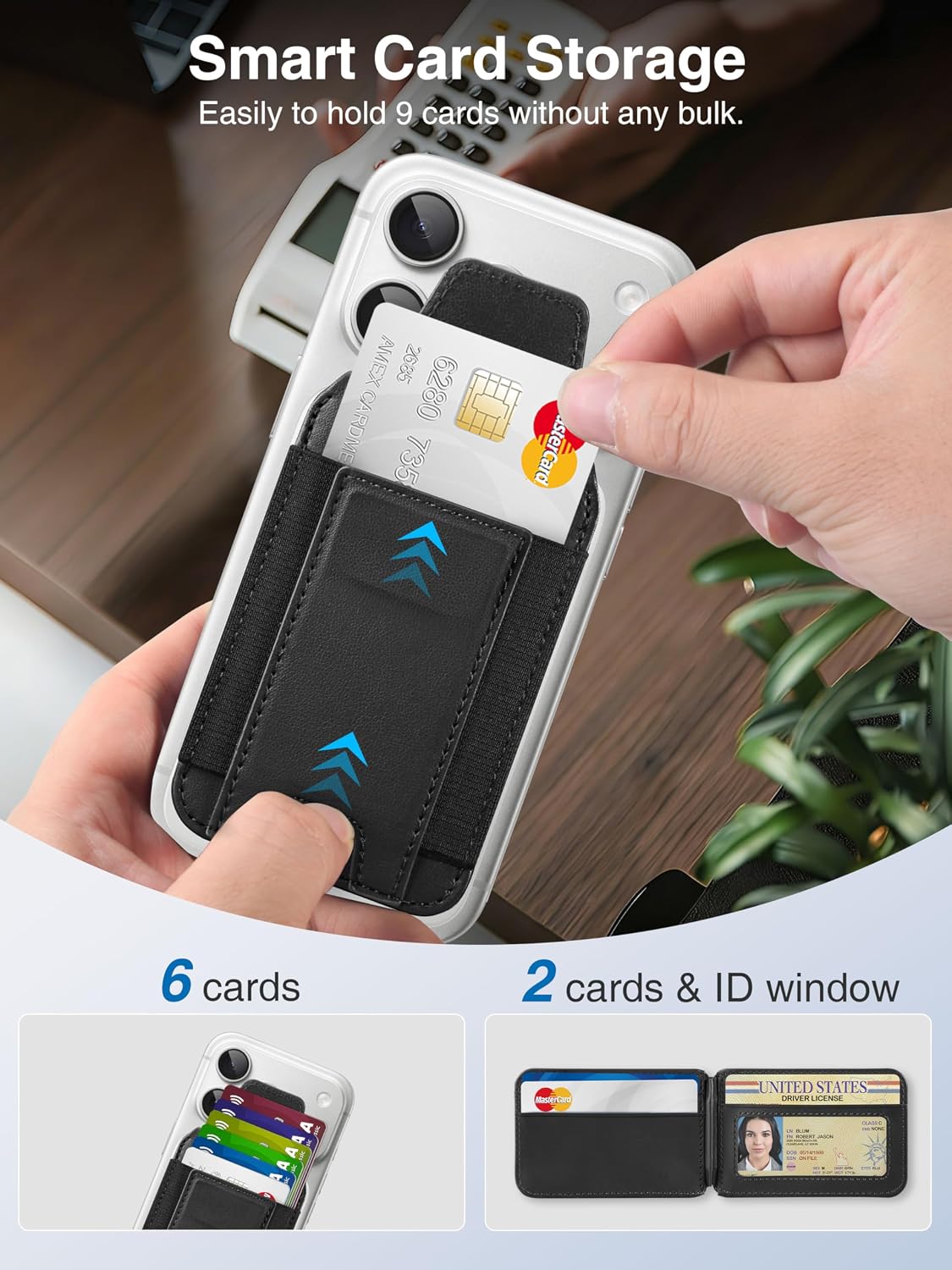 Detalle de TopMade MagSafe Wallet with Stand for iPhone: Strongest Magnetic Cardholder with RFID Blocking