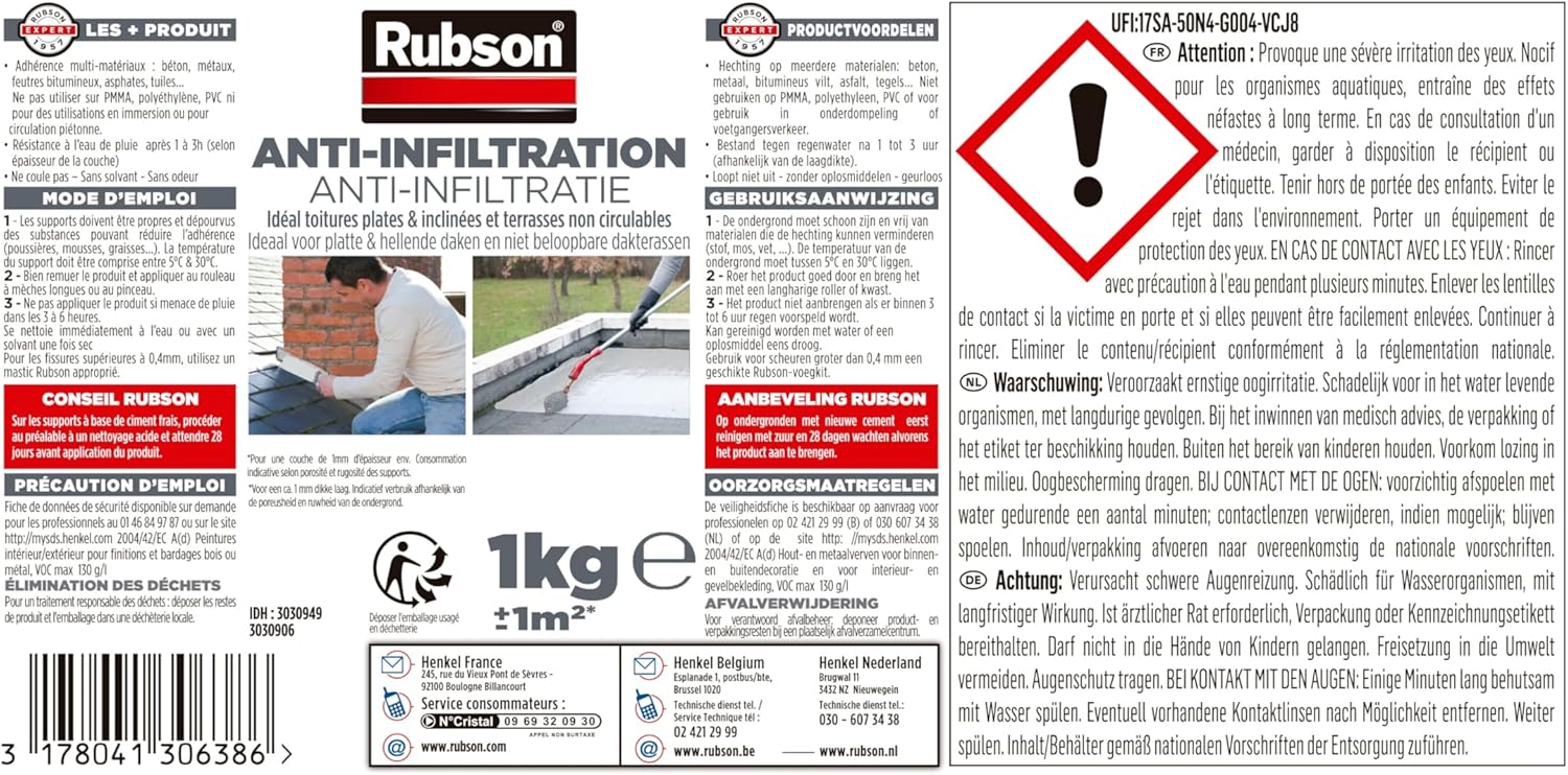 Thumbnail 1 de Rubson revêtement Waterproof Anti fuite Noir 1kg – protection et réparation de toiture
