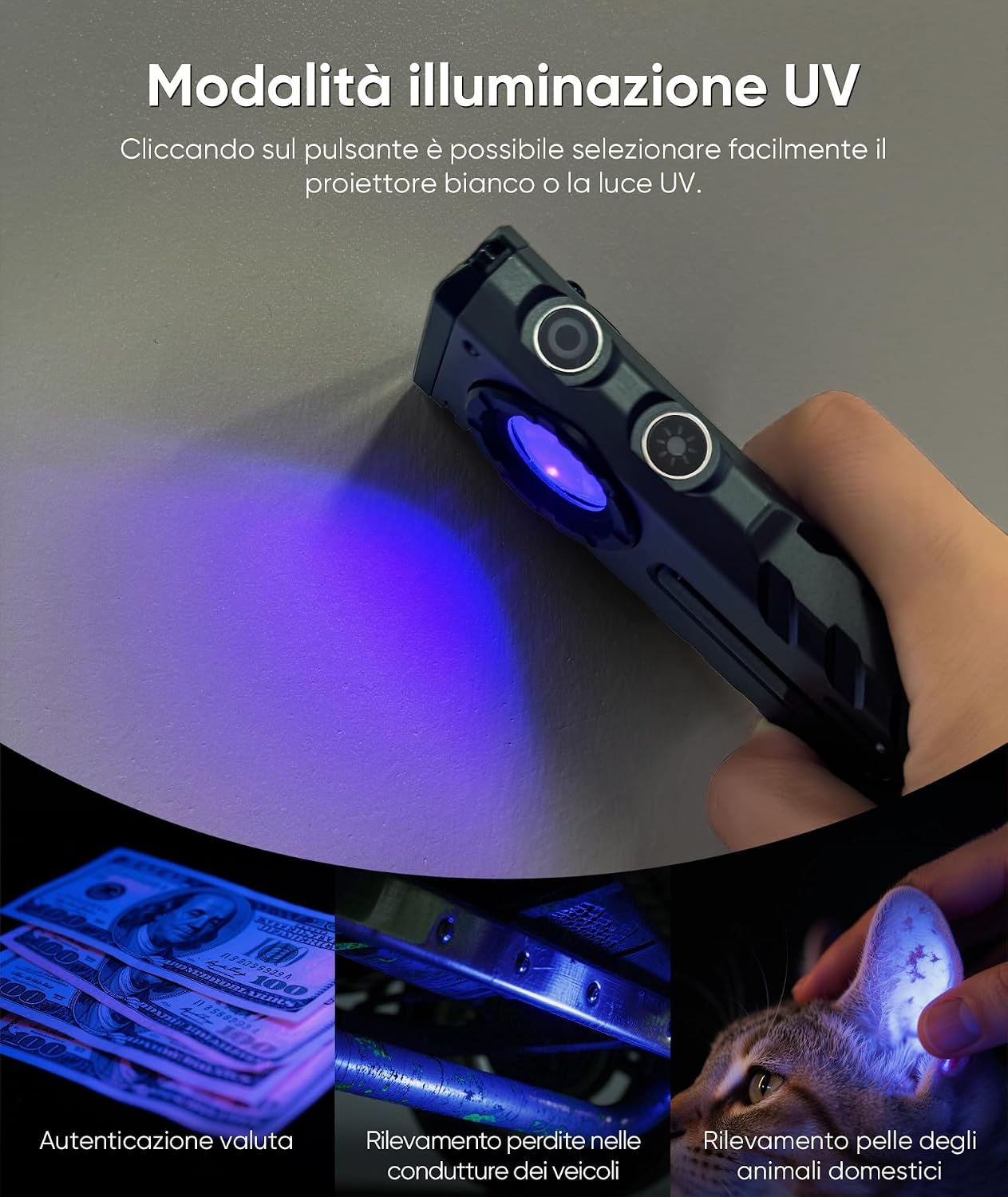 Thumbnail 5 de HOTLIGH ZF8313: Torcia LED Ricaricabile 2000 lumen, RGB e UV per esterni e riparazioni