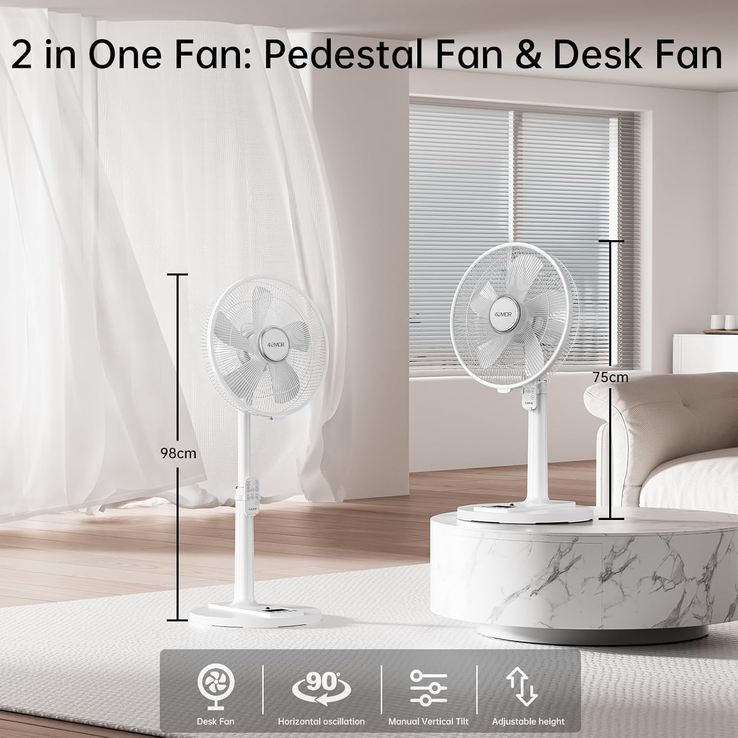 Thumbnail 5 de 4UMOR Ventilateur sur pied ultra silencieux 20 dB 2772 m³/h avec télécommande 2772 m³/h, moteur DC brushless et oscillation