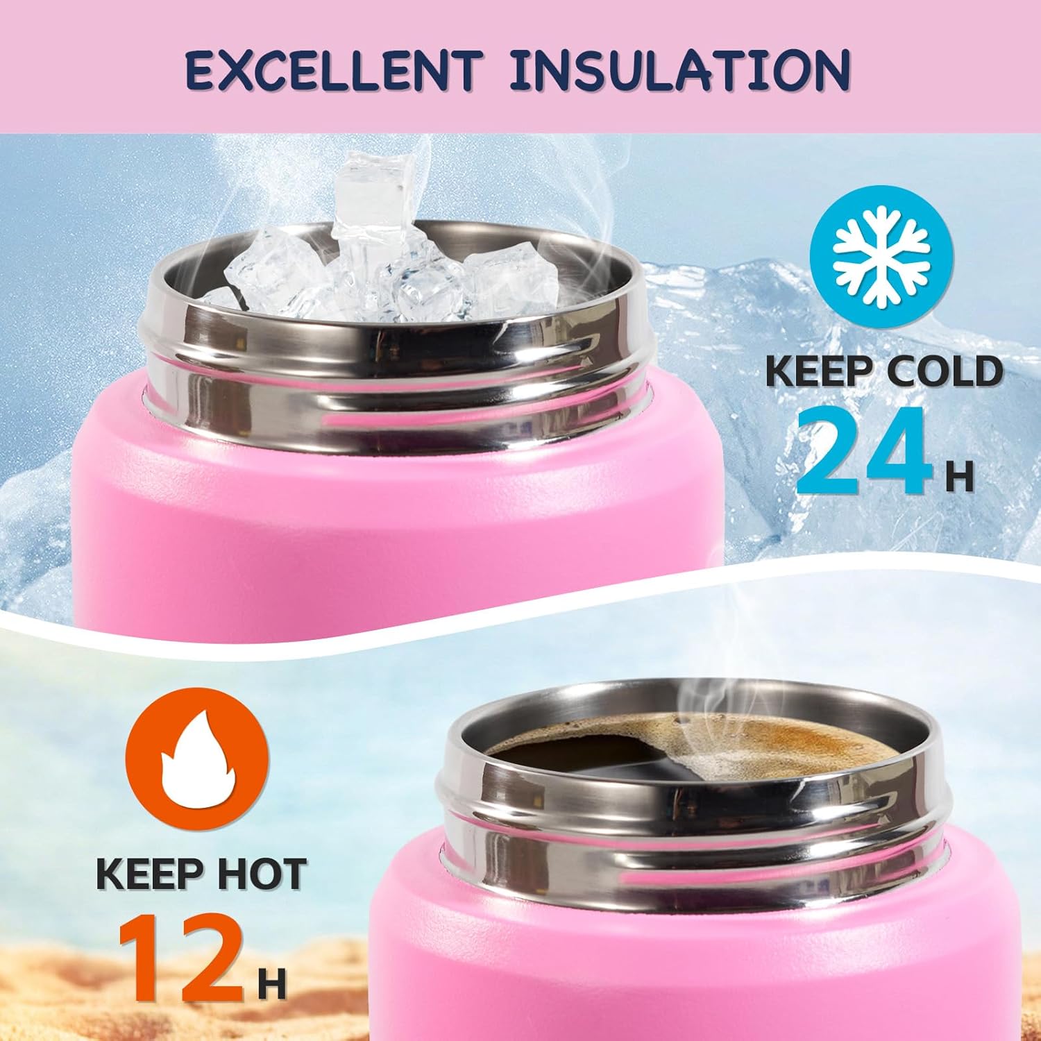 Thumbnail 3 de Fijinhom Kids Water Bottle 360ml (12oz) Insulated Stainless Steel with Straw, Leakproof, BPA Free – Rose Red