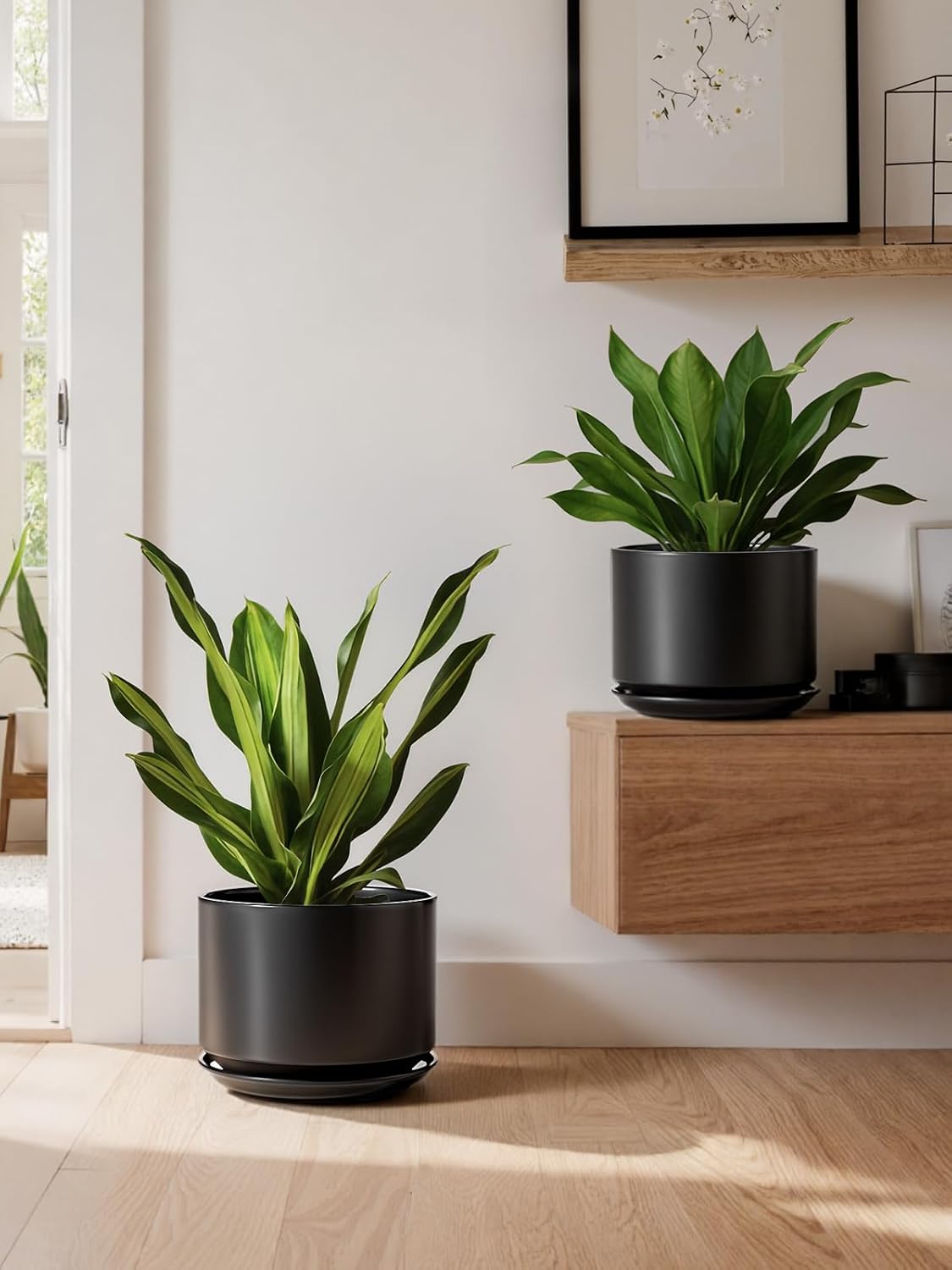 Thumbnail 6 de LE TAUCI 25 cm Ceramic Plant Pot with Drainage Hole and Saucer