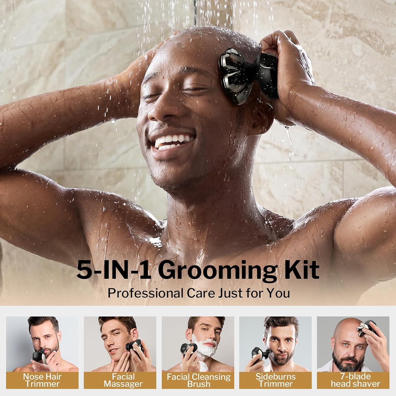 Detalle de 60% Off Head Shavers for Bald Men: 5-in-1 Electric Razor with 7D Floating Blades, IPX7 Waterproof