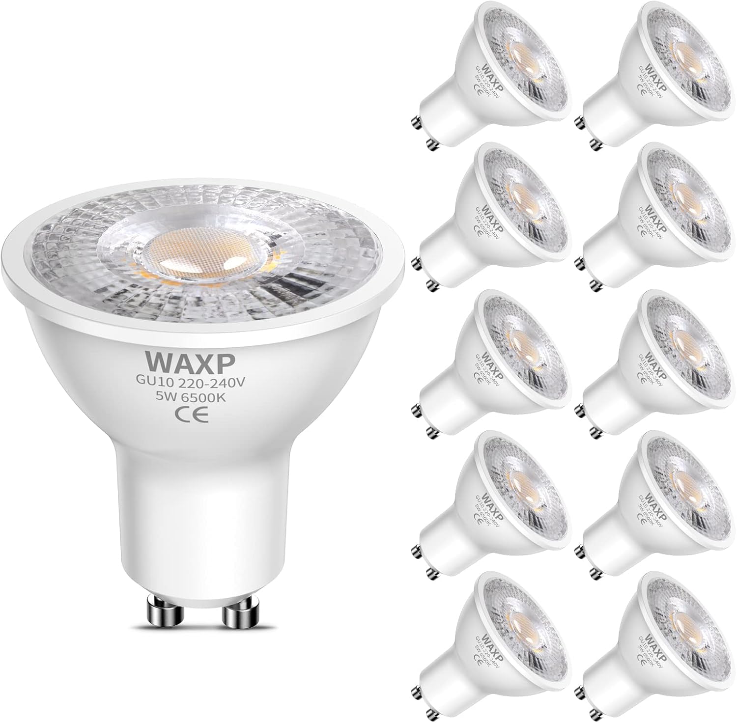 Detalle de WAXP GU10 LED Spotlight Bulbs 5W (Cool White, 6500K) – 10 Pack