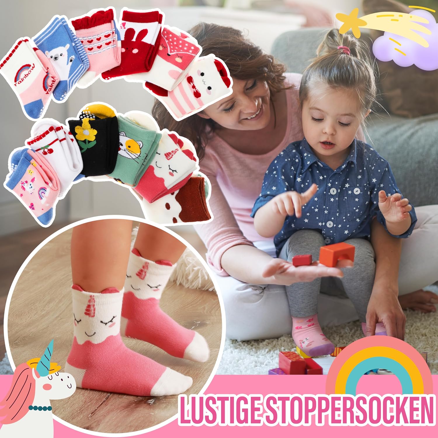 Detalle de Welwoos Stoppersocken 12 Paare für Mädchen