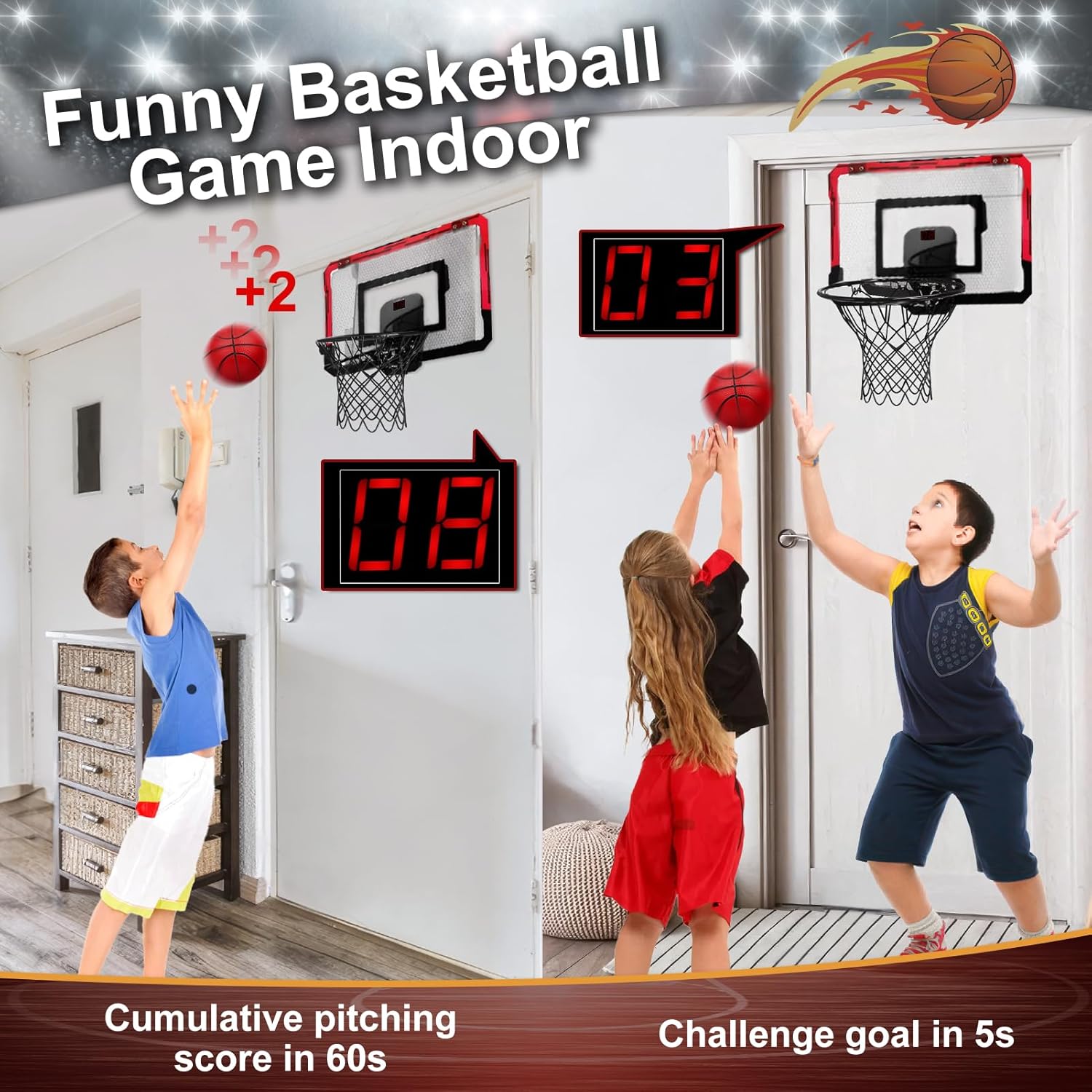 Detalle de YIMORE Indoor Mini Basketball Hoop with Electronic Scoring