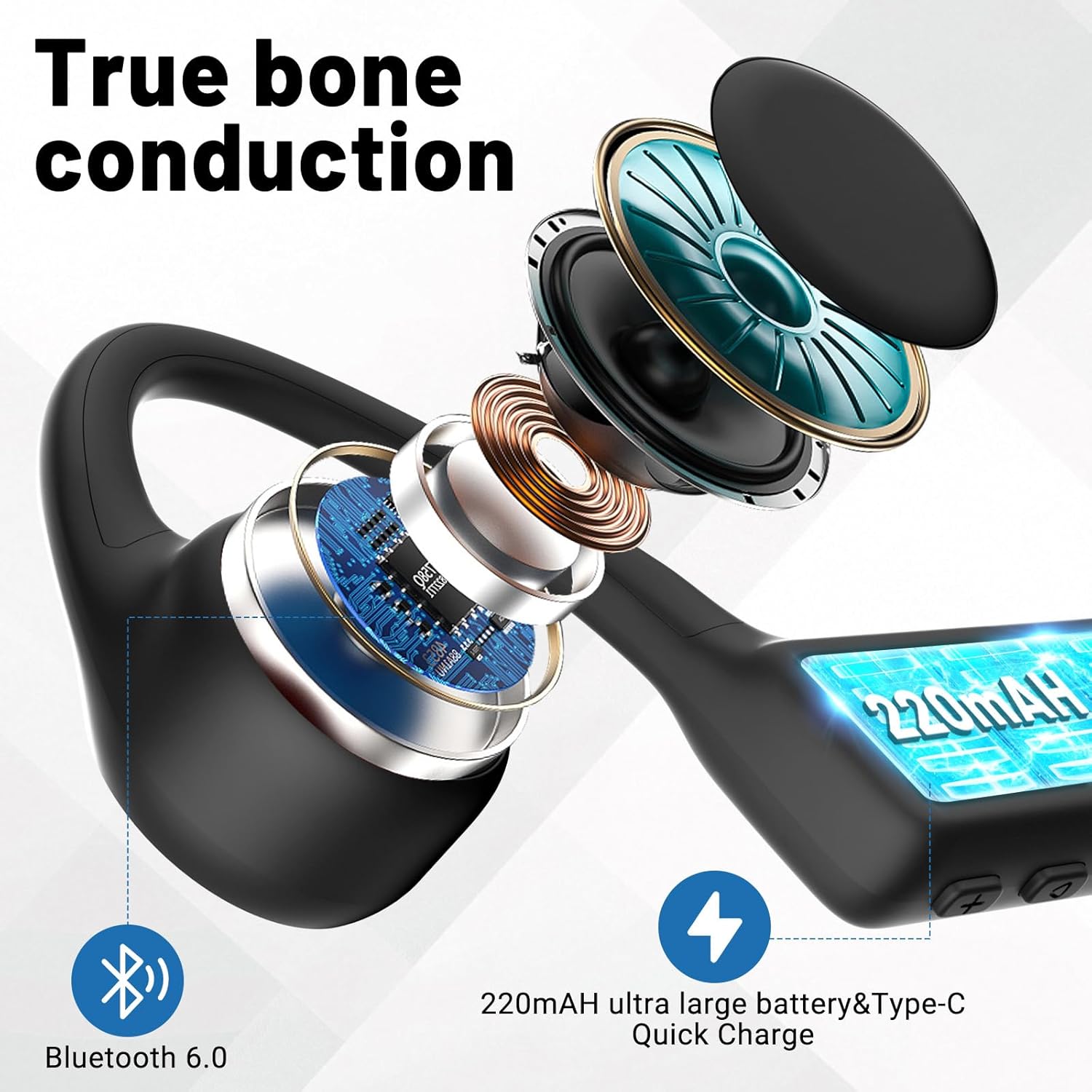Detalle 2 de New Waterproof Open-Ear Bone Conduction Headphones with Bluetooth 6.0