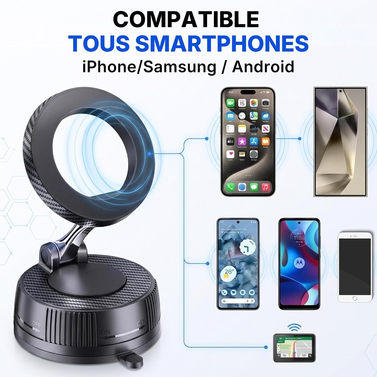 Thumbnail 4 de Novecia Support Téléphone Voiture Magnétique – Fixation à Aspiration Ultra Stable, MagSafe Compatible