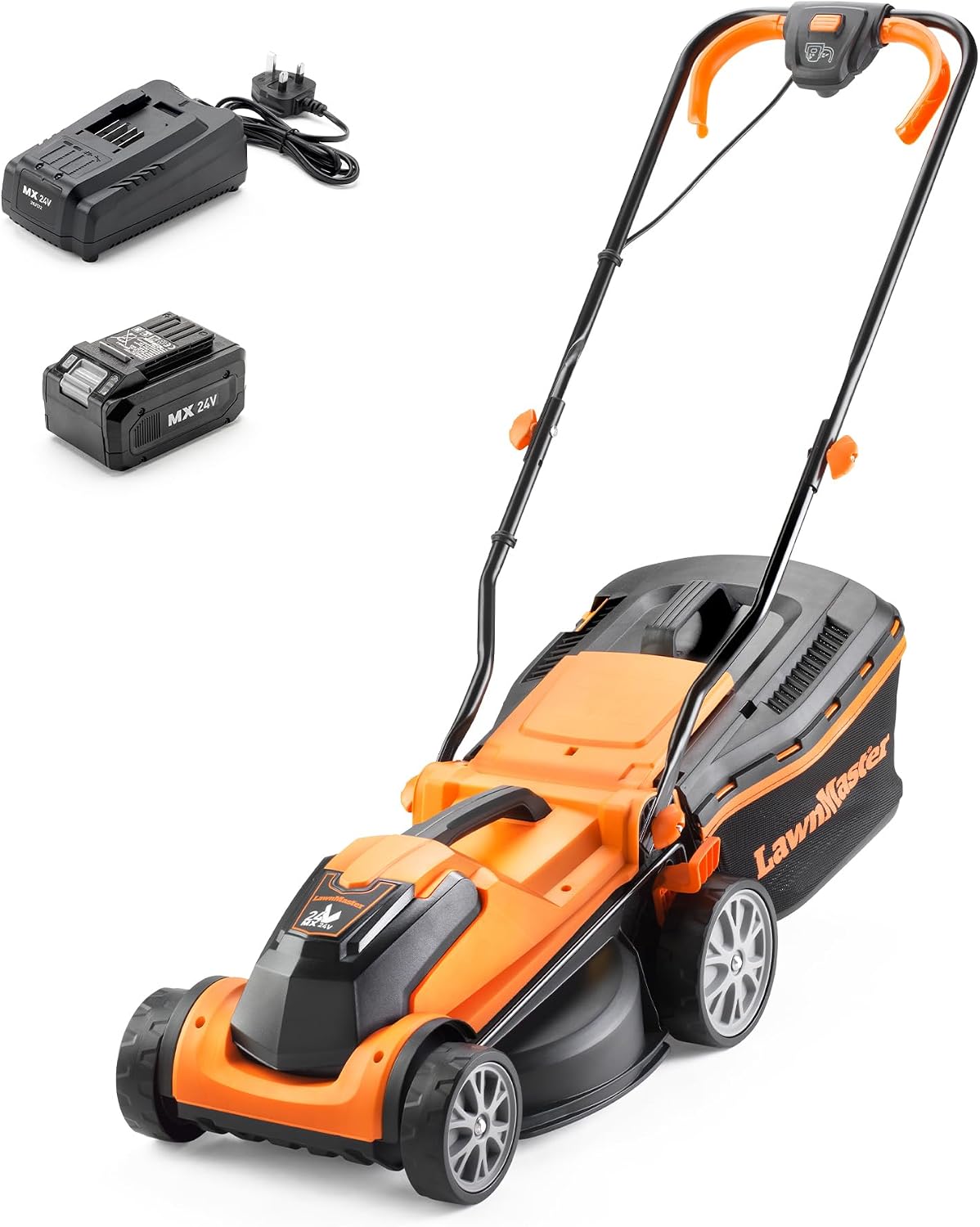Detalle de LawnMaster MX 24V 34cm Cordless Lawnmower with 4.0Ah Battery, Fast Charger and Rear Roller