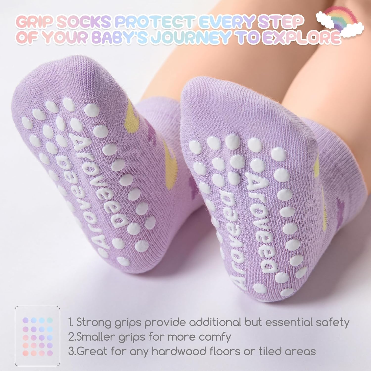 Detalle 2 de Aroveea Ar-sock1 Toddler Grip Socks, 12-Pack Cotton-Rich Ankle Socks