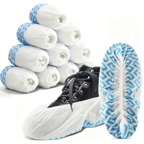Detalle de WUJUN Disposable Shoe Covers, 100 Pack, Waterproof Non-Slip CPE