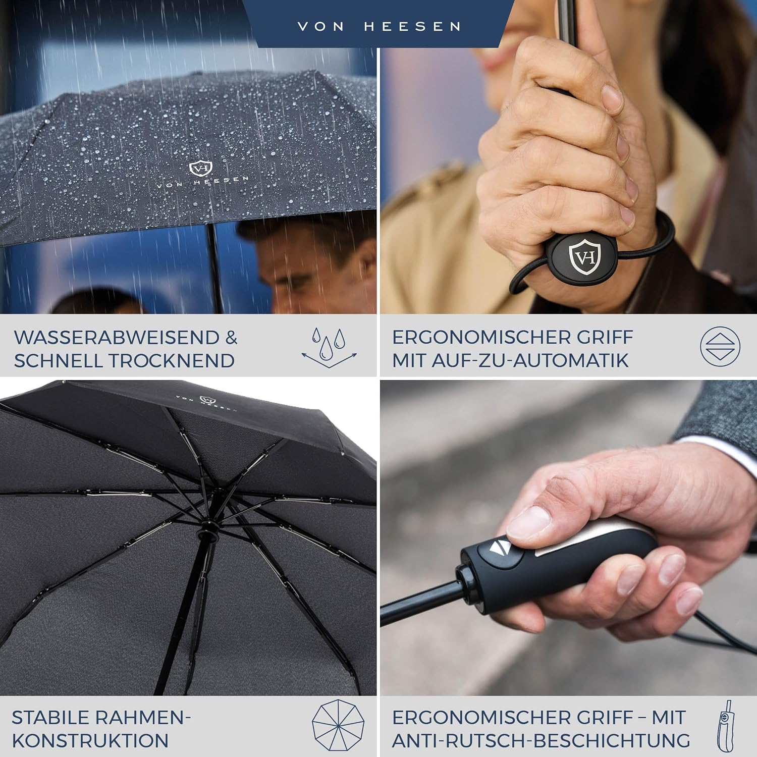 Detalle 2 de VON HEESEN Regenschirm sturmfest 140 km/h