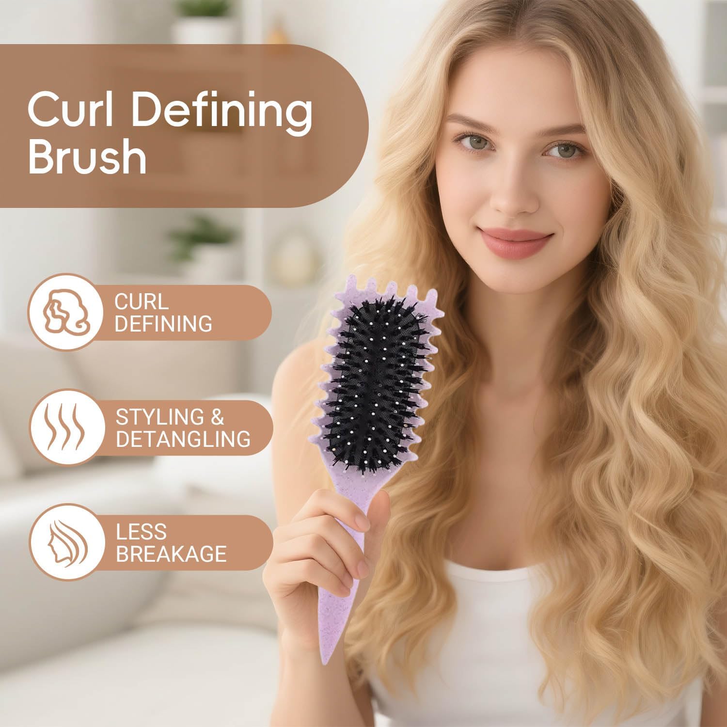 Detalle de Bagtopia Curl Brush for Curly Hair, Purple Boar and Nylon Bristles