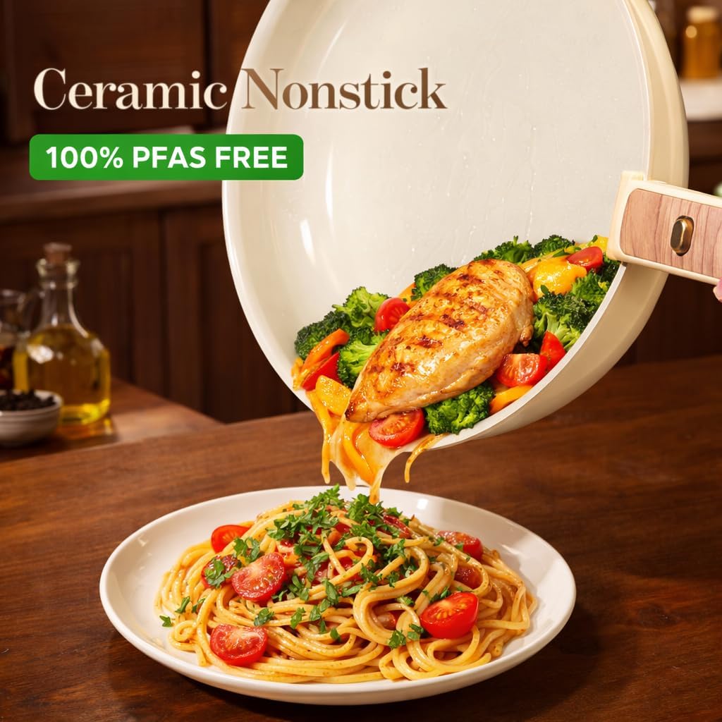 Thumbnail 2 de CAROTE 18 Pcs Ceramic Cookware Set with Detachable Handles