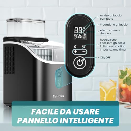 Detalle de EUHOMY Macchina del Ghiaccio Casa 15 kg/24h con 16 cubetti in 13 minuti – Autopulente, serbatoi da 0,5 L e 1,5 L, accessori inclusi