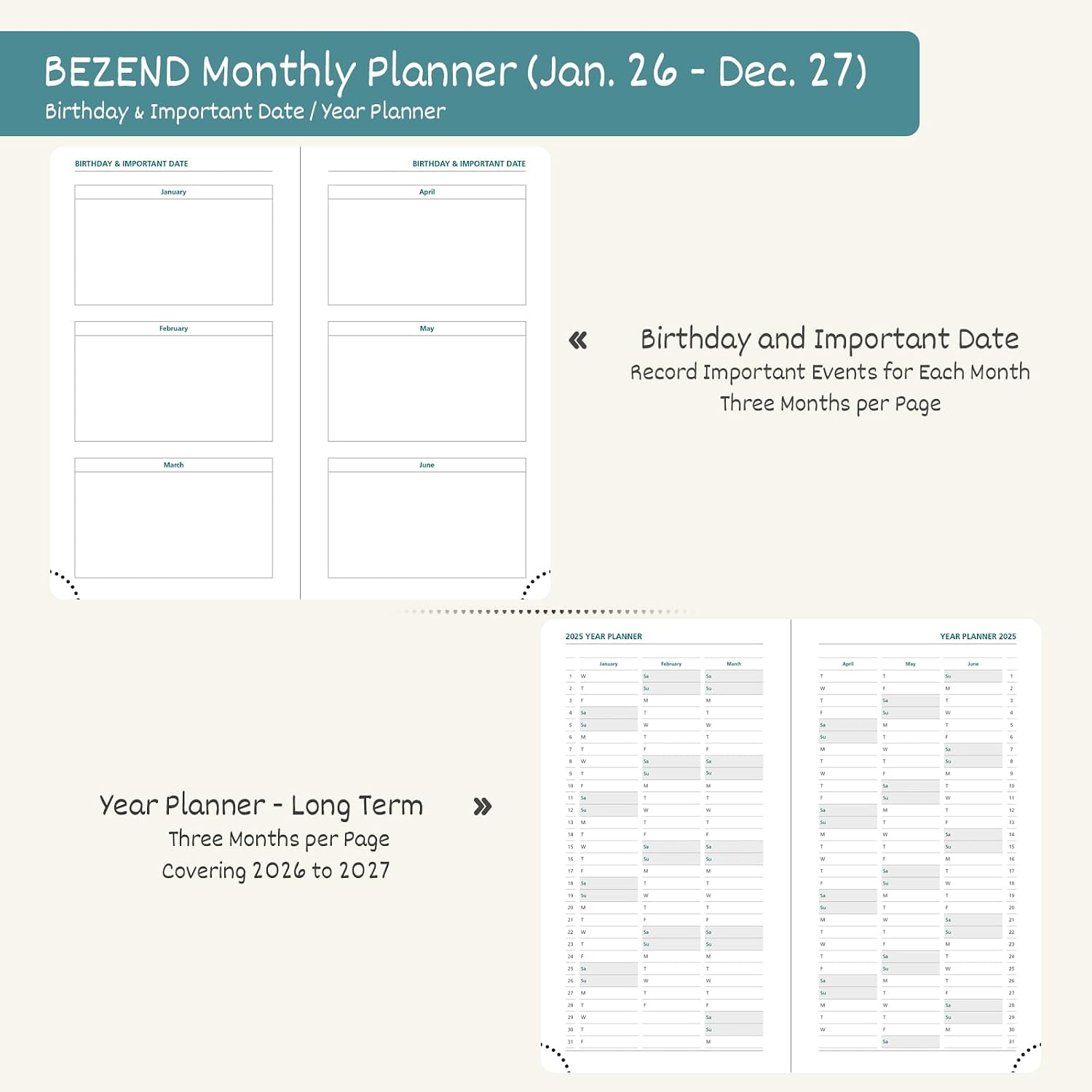 Detalle 2 de BEZEND 2 Year Pocket Diary 2026-27 16.5 x 9 cm