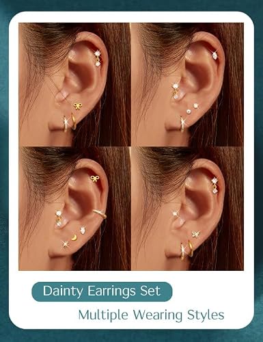 Detalle de ADRAMATA 15Pairs 14K Gold Plated Flat Back Earrings – Hypoallergenic Stainless Steel Stud & Hoop Set