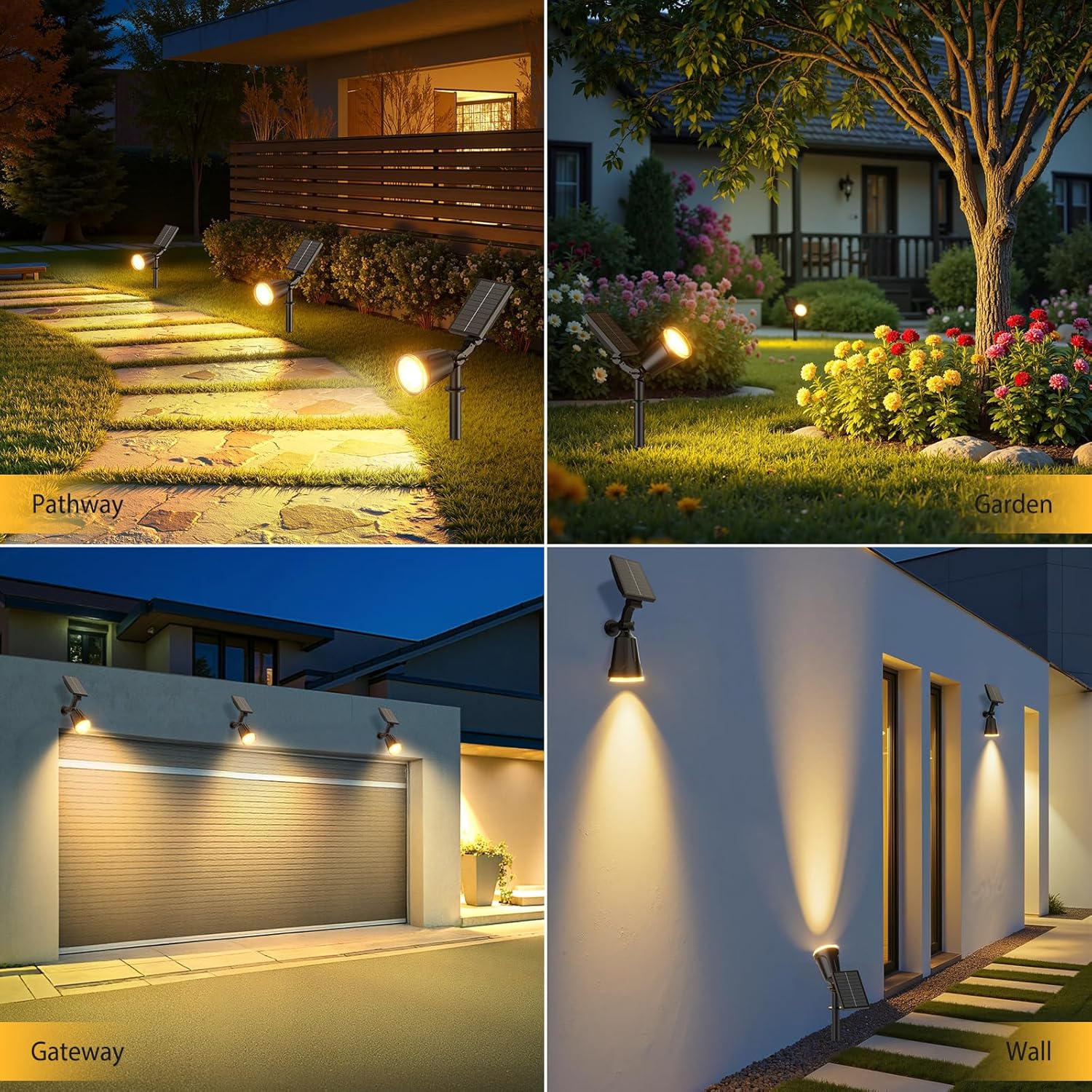 Thumbnail 6 de GEARLITE Lot de 4 Spots Solaires Extérieur Jardin – 1200 Lumens, IP65, Montage Flexible