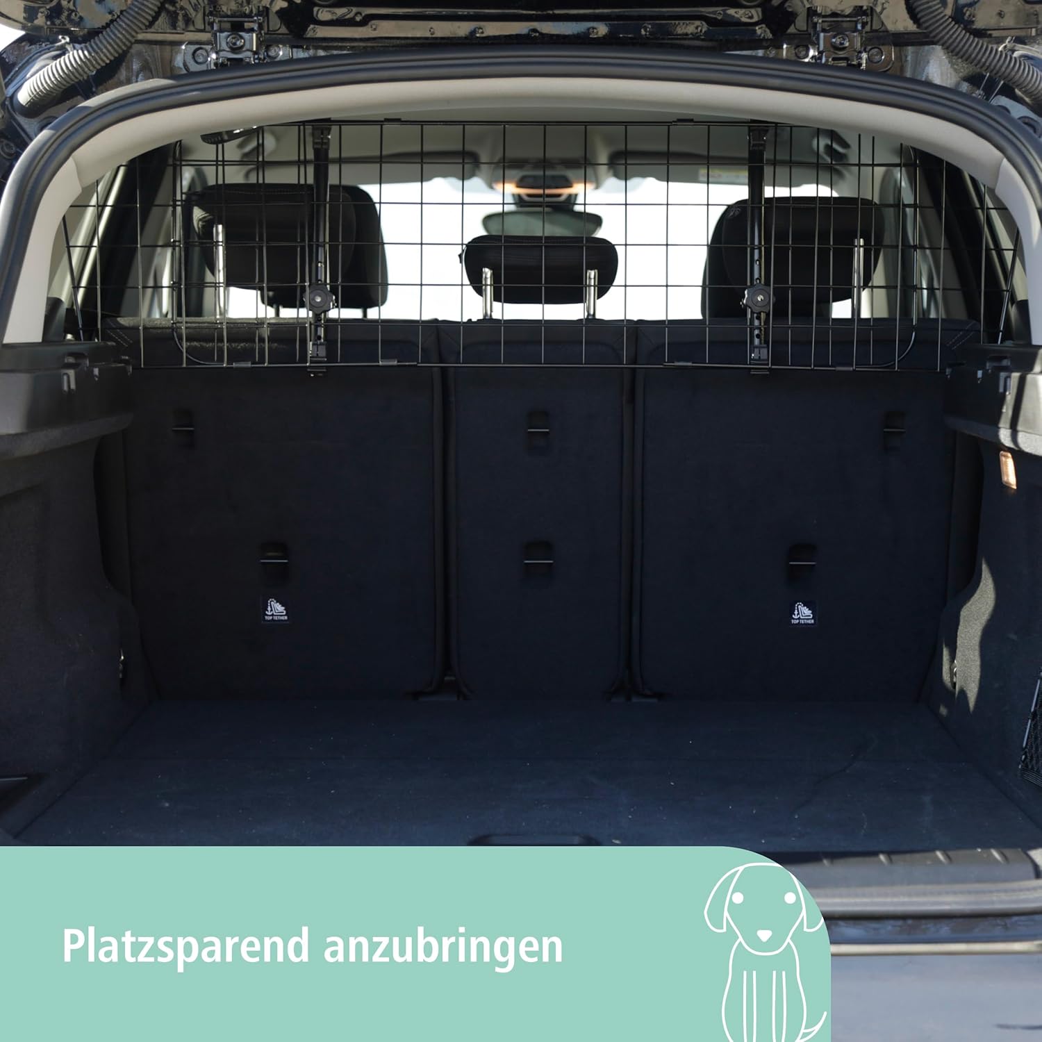 Detalle 2 de Kerbl Pet Car Safety Gate, 96-145 cm x 30 cm – Boot Divider for Safe Transport of Dogs