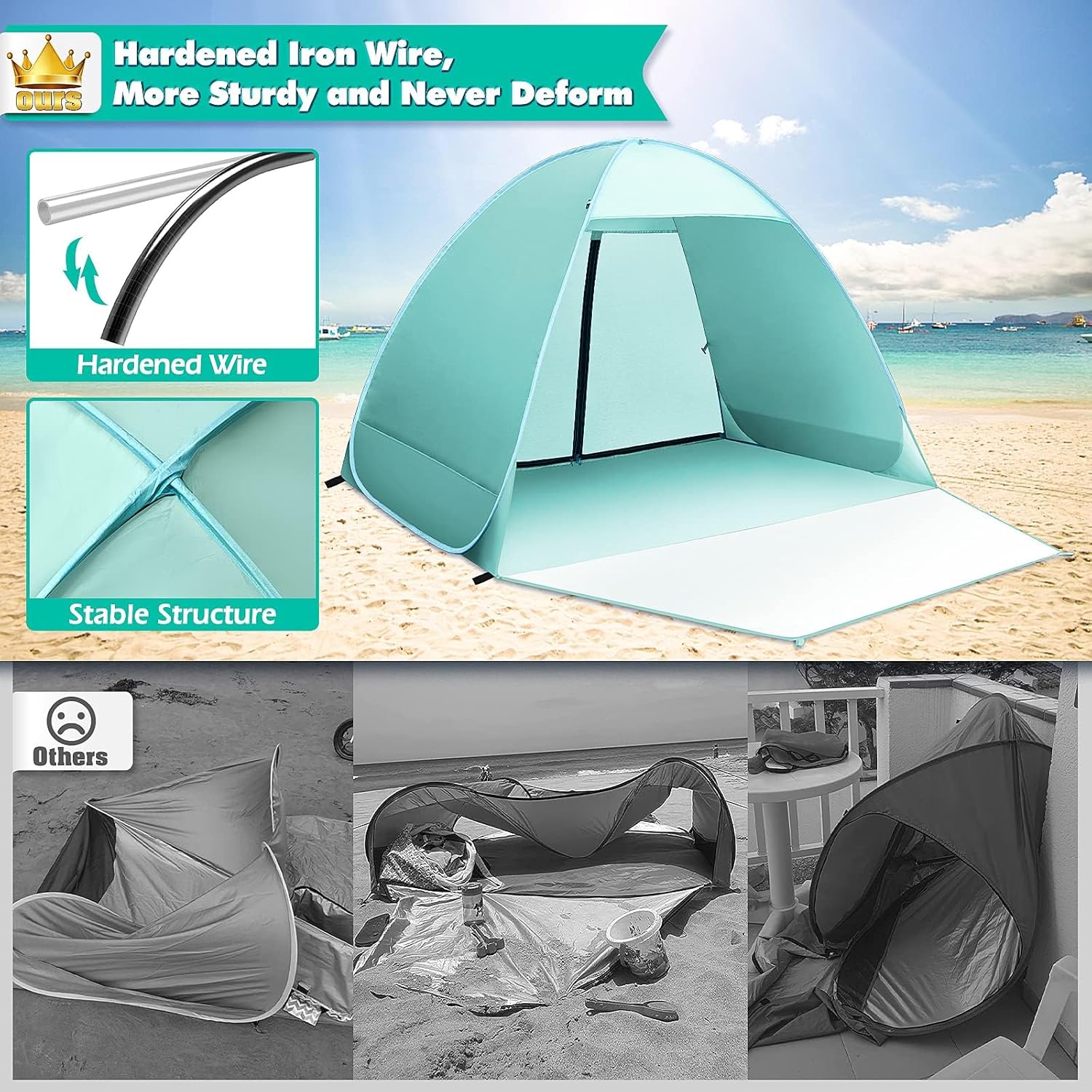 Detalle de Pop up Strandmuschel 2–3 Personen – UV Schutz UPF 50+ mit Privatsphäre, kompakt & tragbar