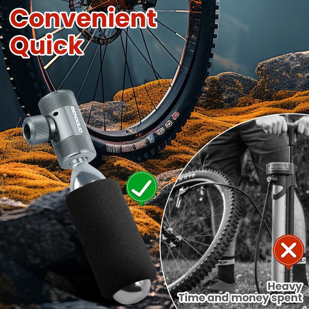 Detalle de AOOWU 4913030 inflator CO₂ do roweru, zawory Presta i Schrader, osłona EVA