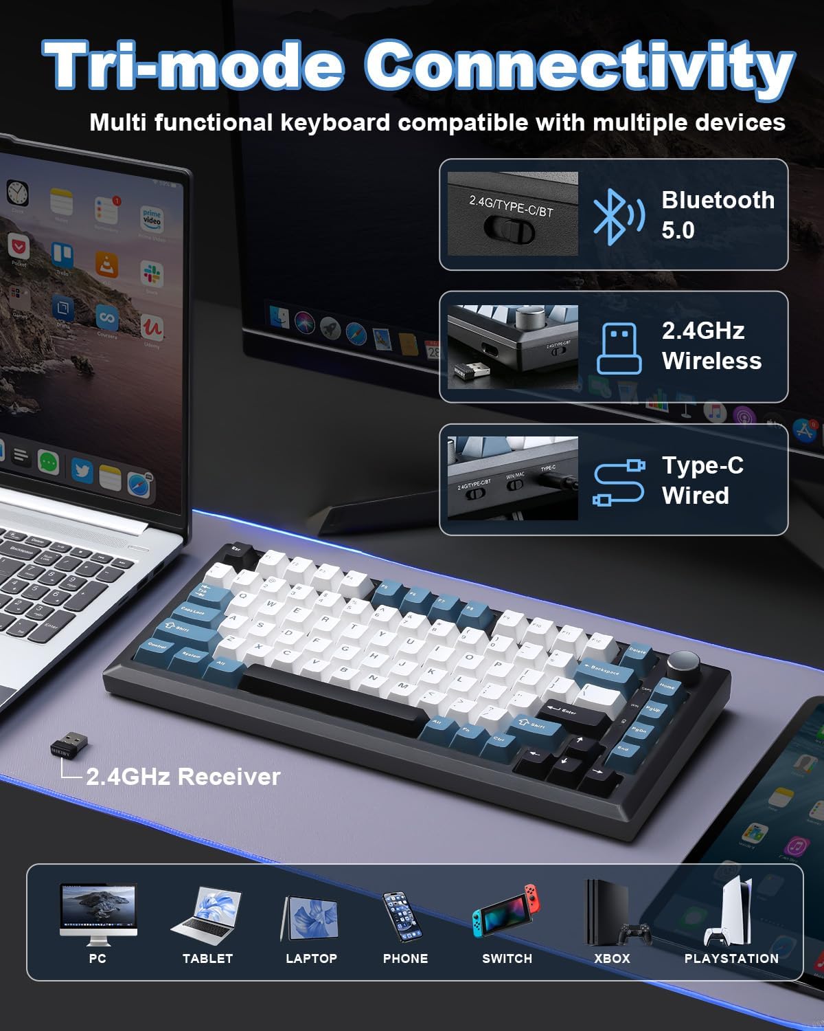 Detalle de MIKIBY Y75 75% Gasket Wireless Mechanical Keyboard ⌨