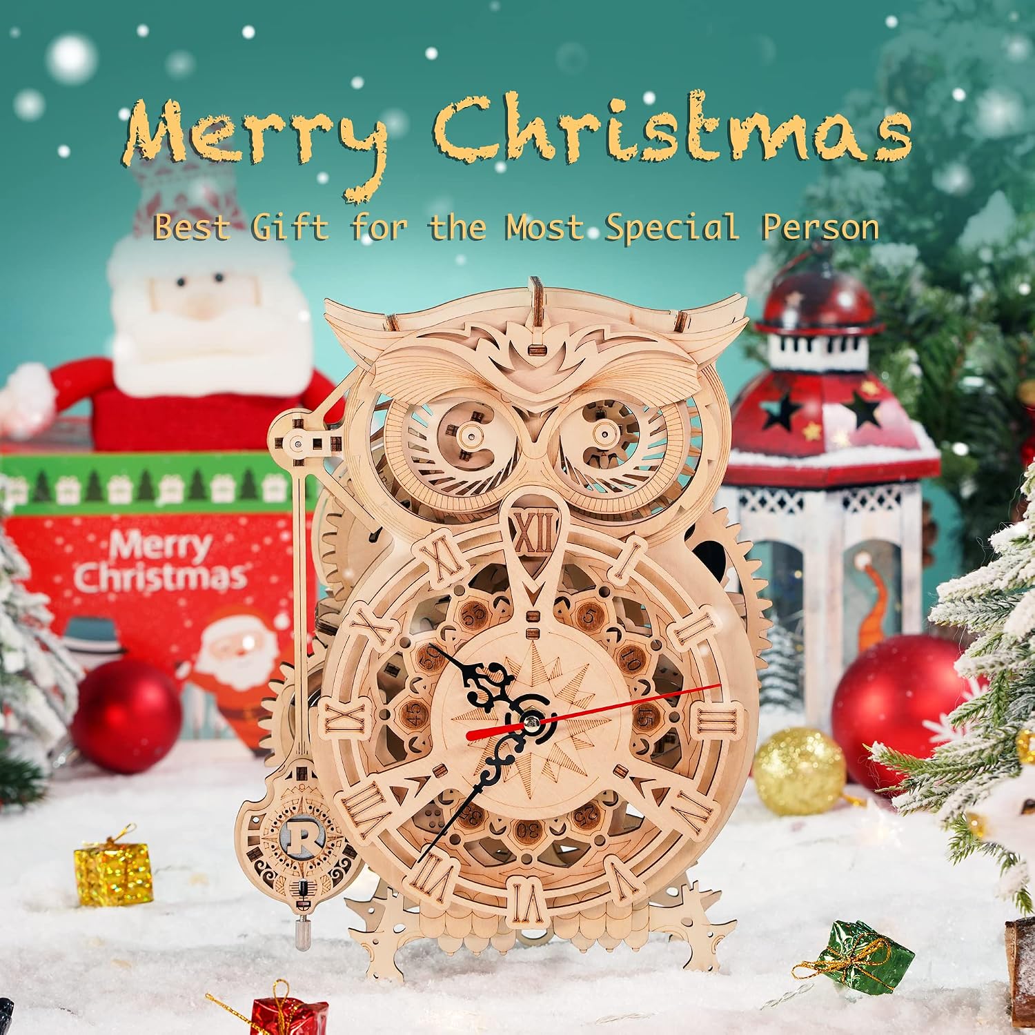 Detalle de Robotime Gufo Sveglia 3D Puzzle in legno LK503: kit autoassemblaggio con timer a campana