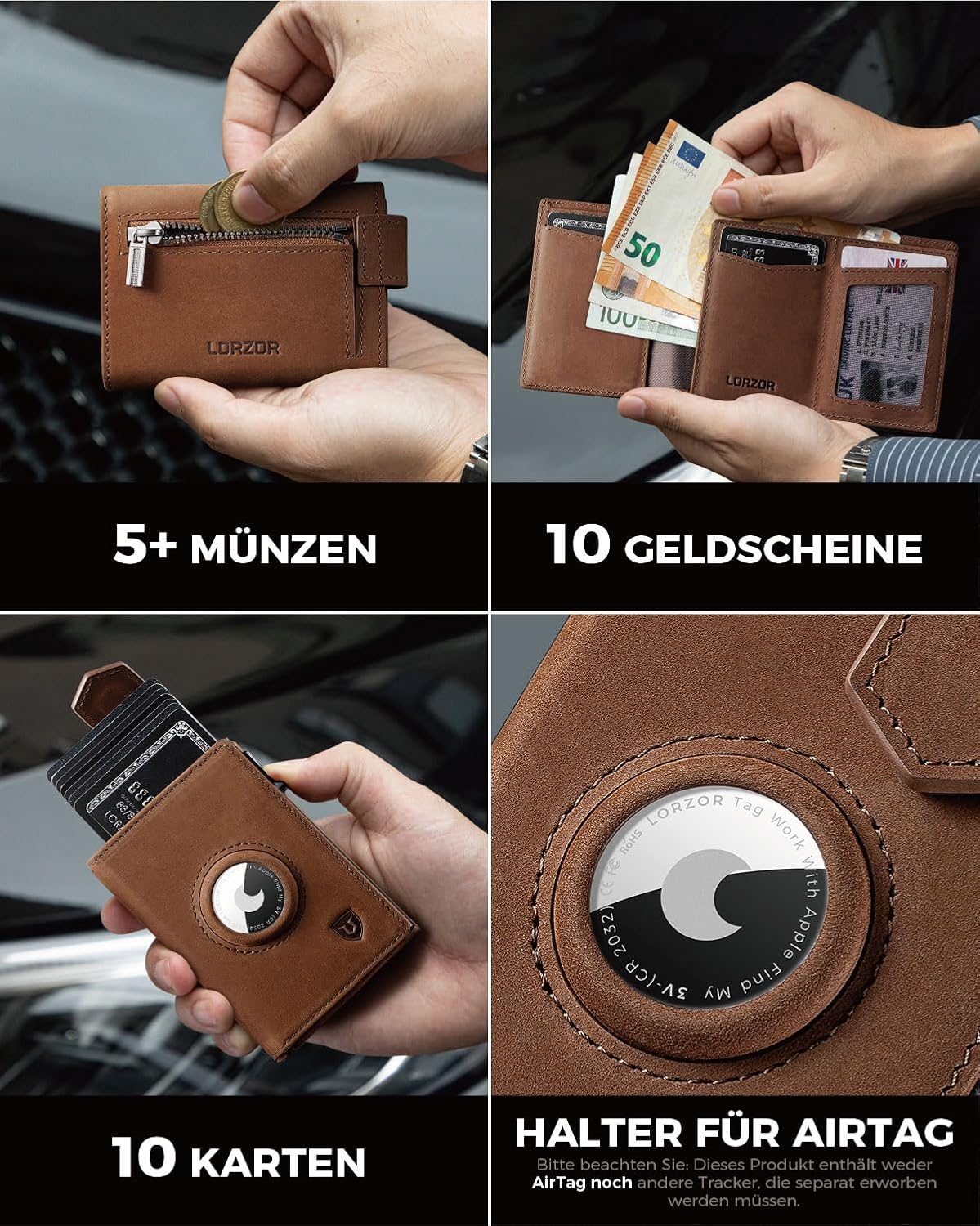 Thumbnail 4 de LORZOR Slim Wallet Leder Portemonnaie 10 Karten 👛
