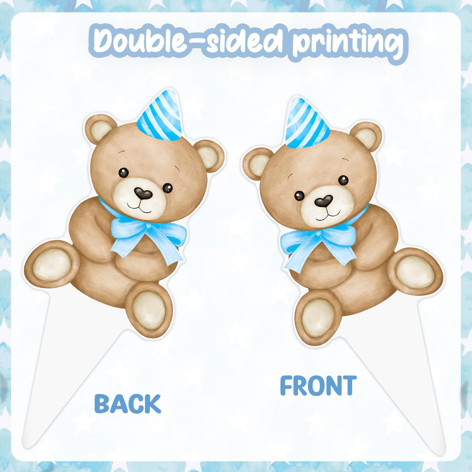 Detalle 2 de CANDY CHEF Oh Baby Bear Cupcake Toppers, 48 Blue Picks in 24 Designs