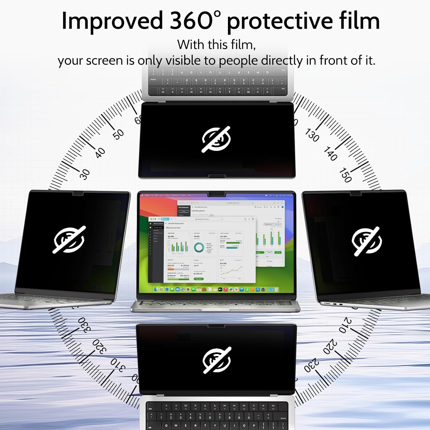 Thumbnail 1 de IPROKKO 360° Magnetic Privacy Screen for MacBook Air 13.6" (2022–2026) with 4-Way Privacy and Removable Matte Anti-Glare Filter
