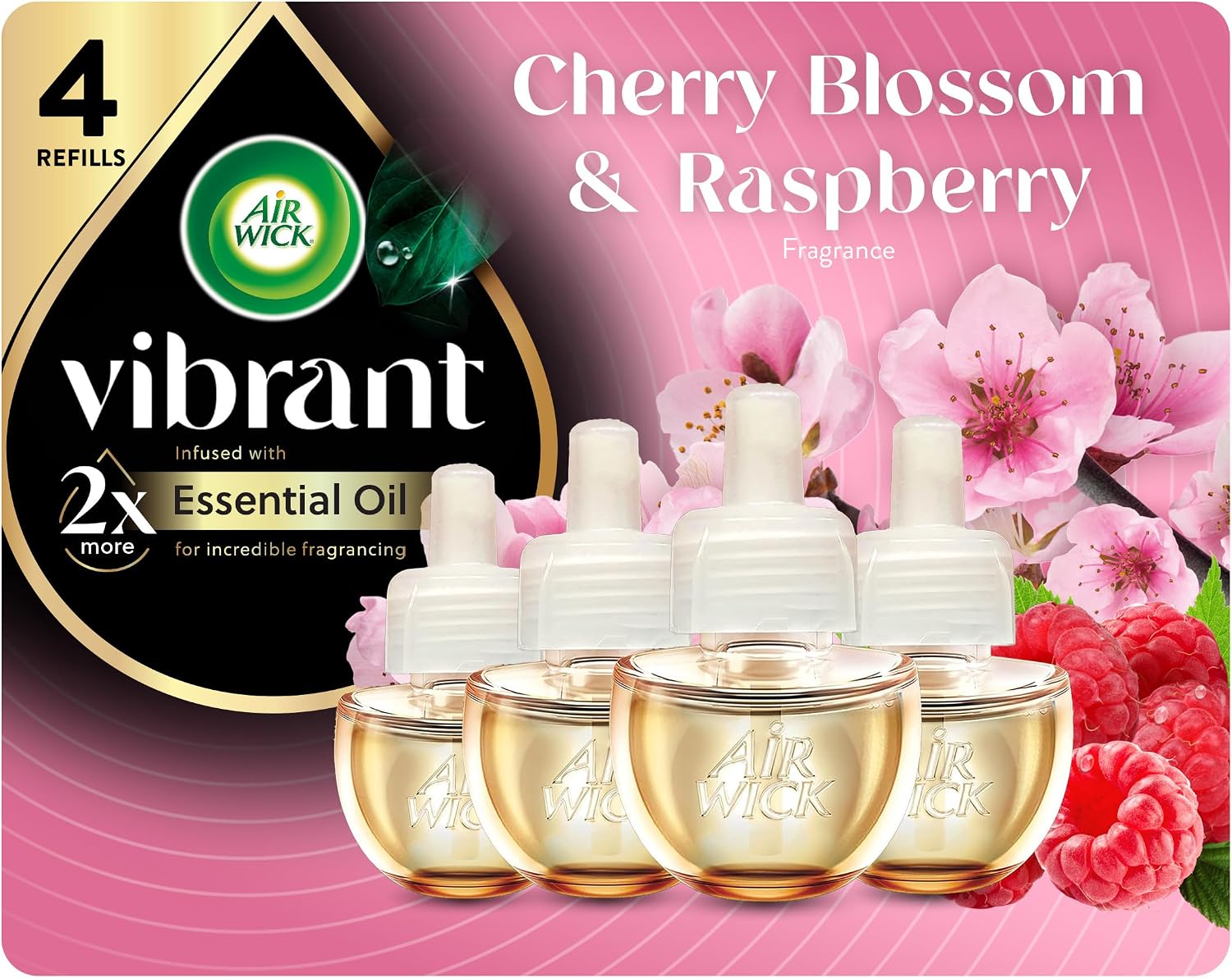 Detalle de Air Wick Cherry Blossom & Raspberry Plug-In Scented Oil Refills, 4 Count