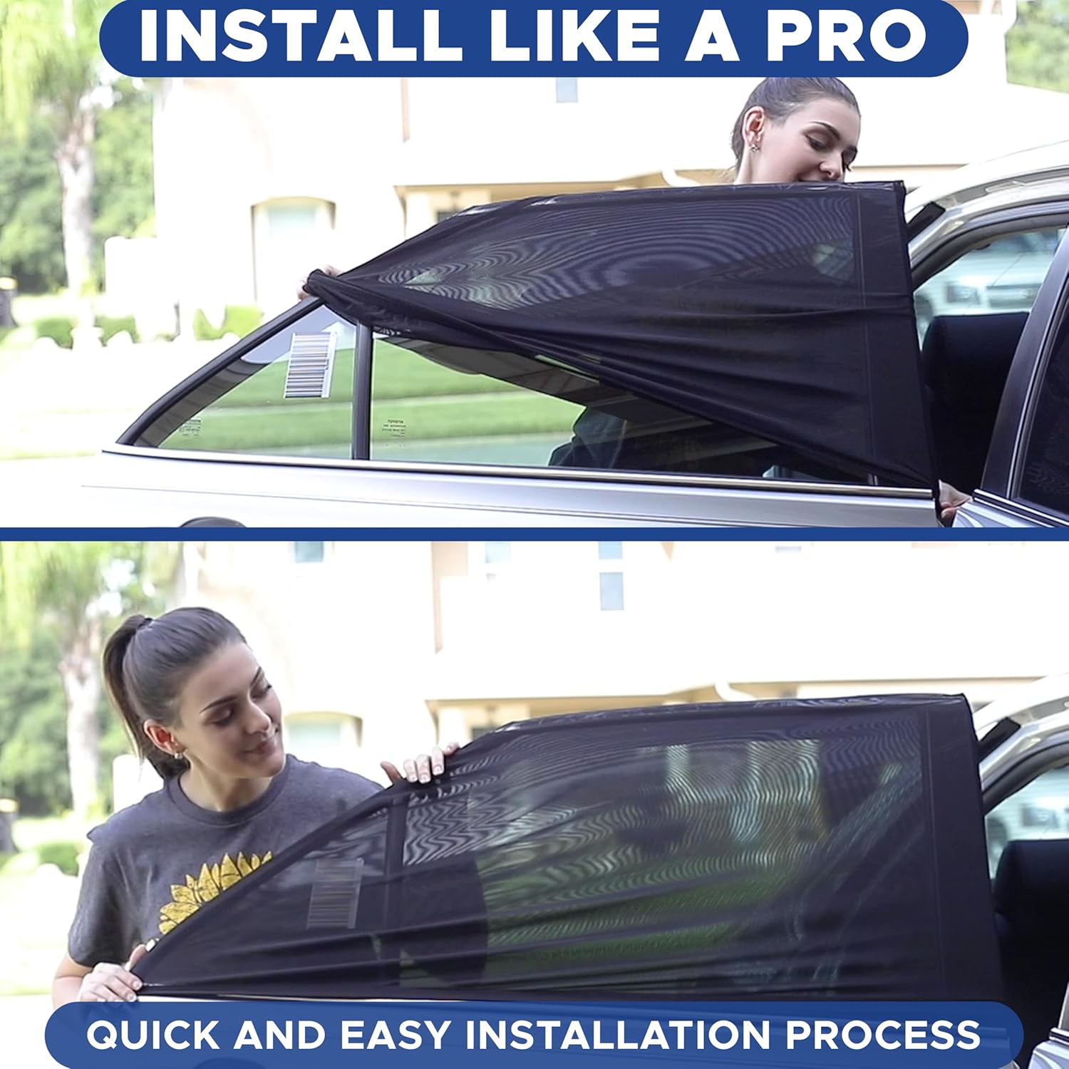 Detalle de EcoNour Car Window Screens for Camping (Pack of 2) – 16"x30" Medium, 100% Bug/UV Protection