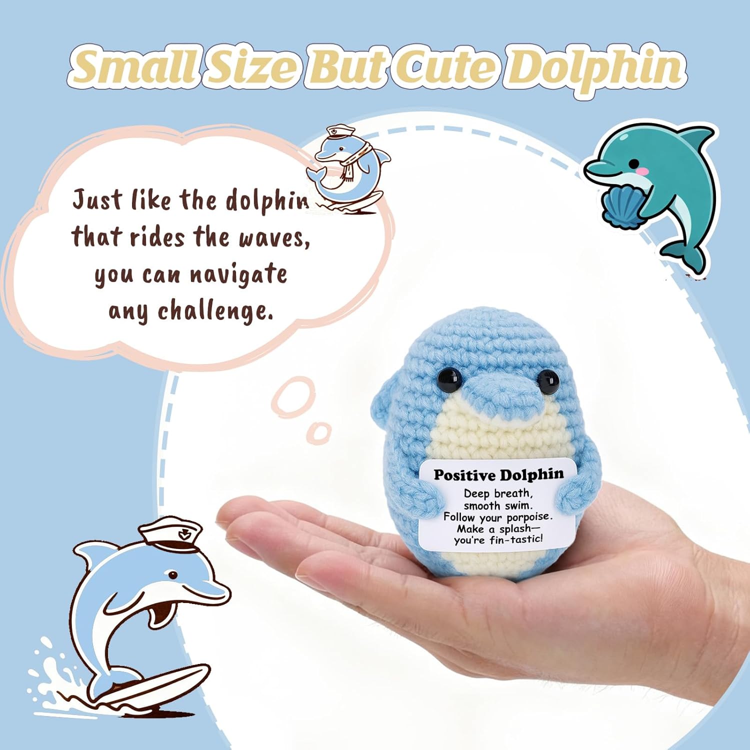 Thumbnail 1 de Weming Positive Crochet Dolphin Plush with Inspirational Card