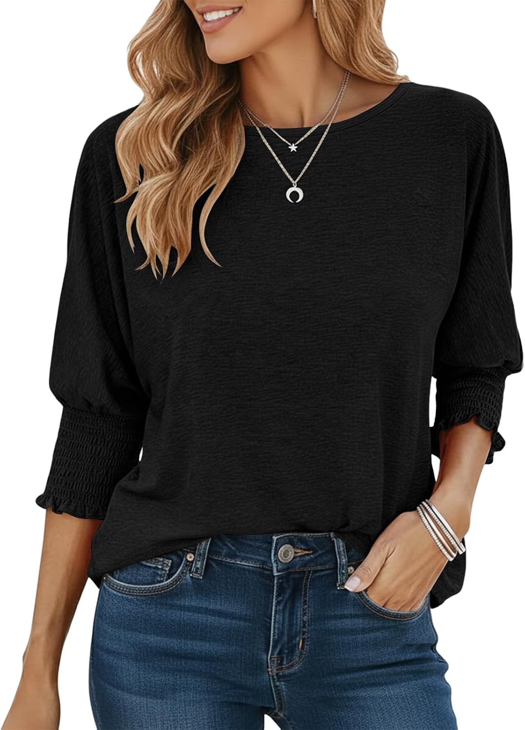 Detalle de T-shirt femme Cuptacc manches 3/4 col rond, coupe basique légère