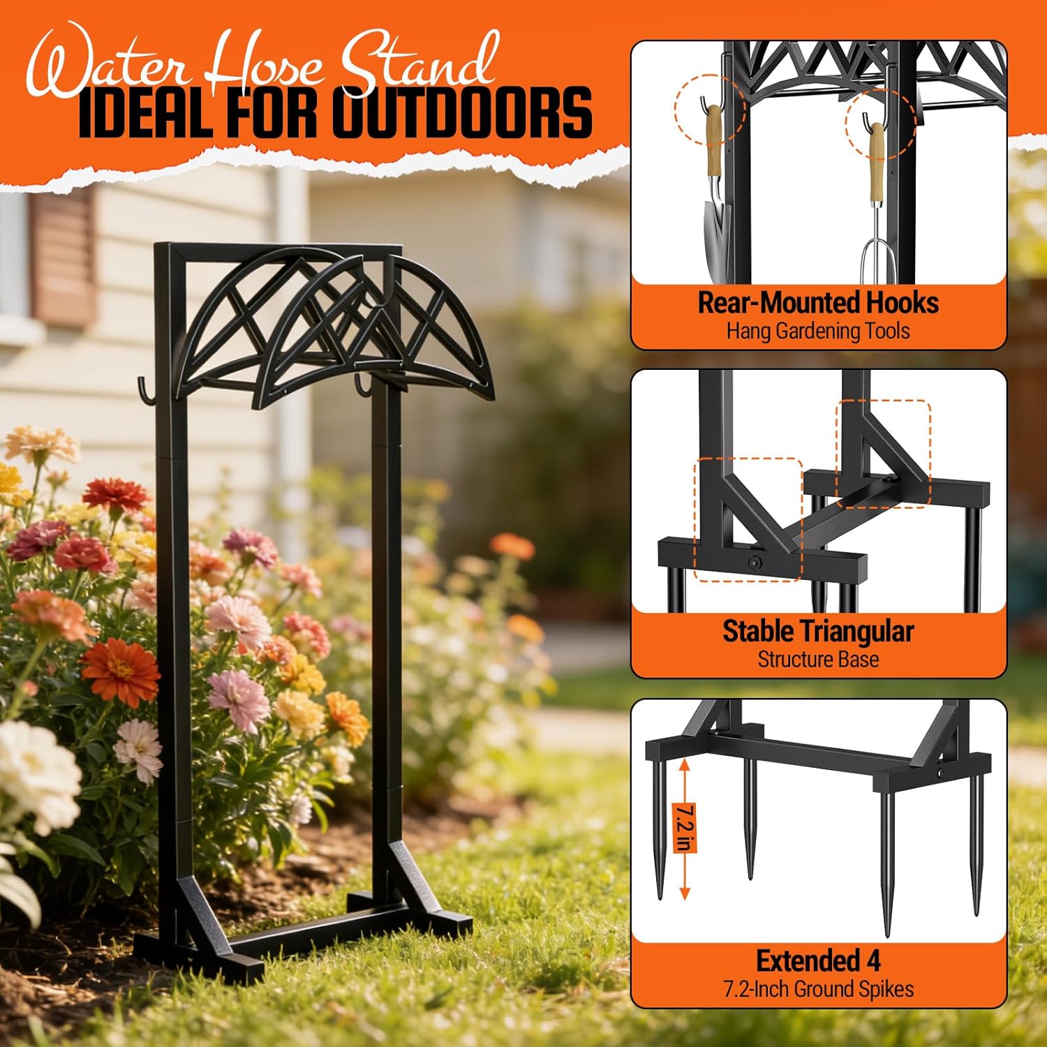 Thumbnail 4 de YFFSRJDJ Garden Hose Reel, Freestanding Alloy Steel Stand for 150 ft Hose
