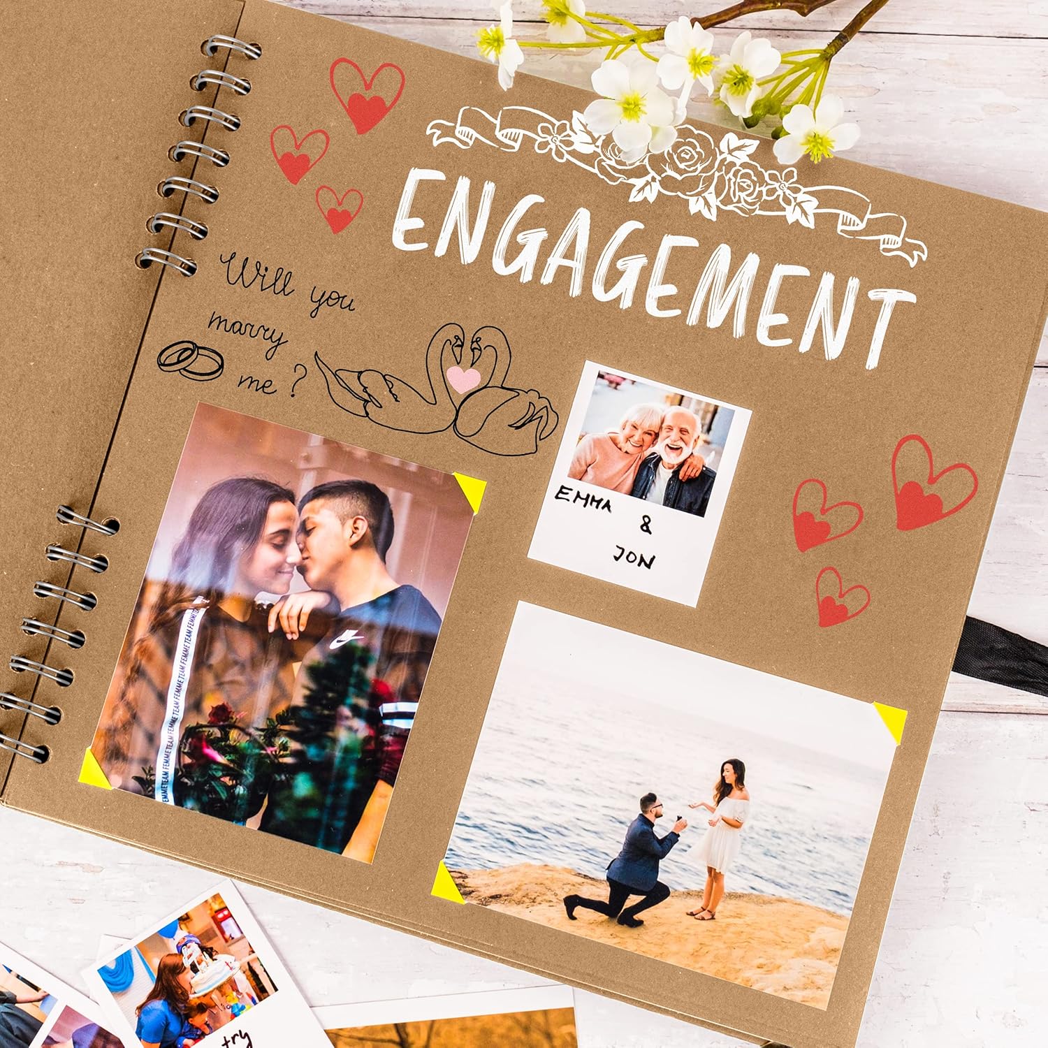 Thumbnail 6 de Bstorify Large Scrapbook (28 x 28 cm) – 40 Sheets Kraft Paper Memory Book with Ribbon Closure