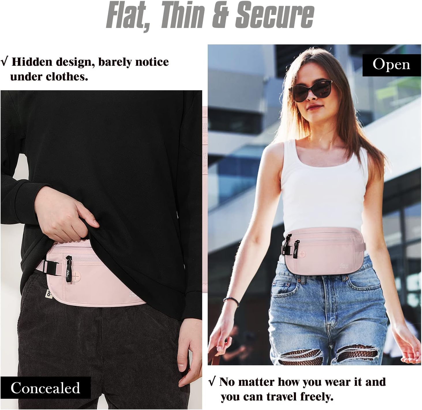 Thumbnail 2 de MoKo Secure Travel Money Belt RFID Pink