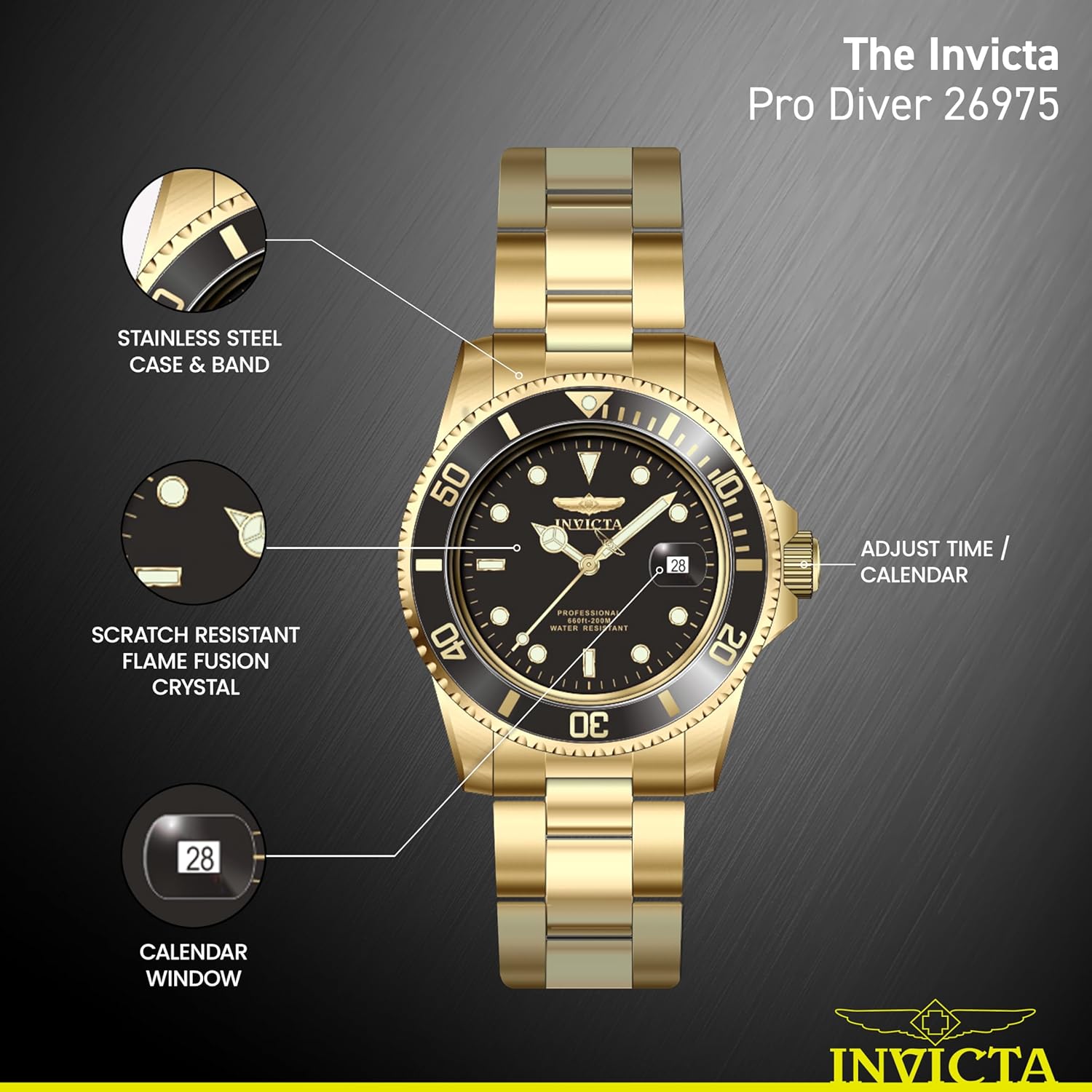 Thumbnail 3 de Invicta Pro Diver Edelstahl Herren Quarzuhrwerk 40 mm – 26975 mit schwarzem Zifferblatt