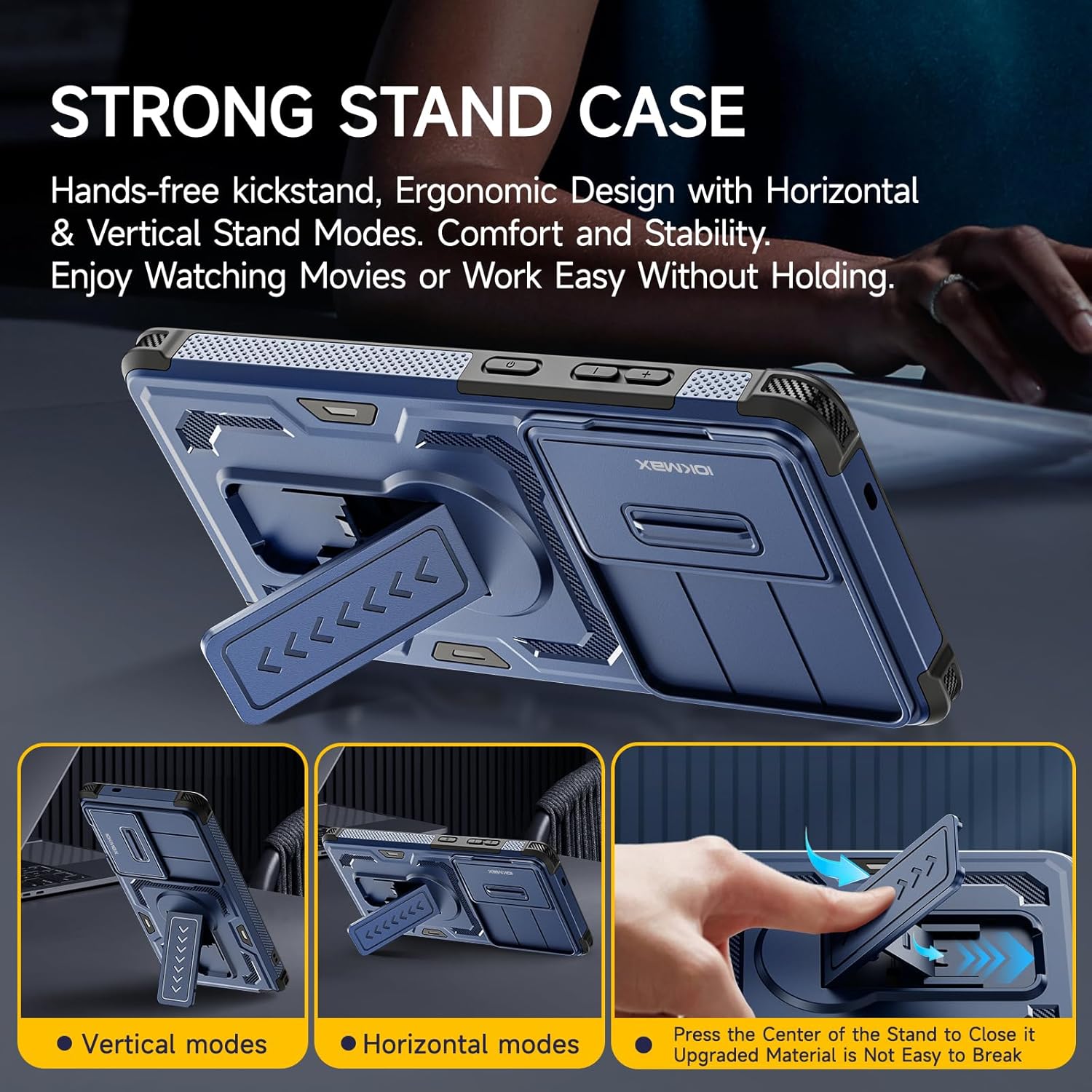 Thumbnail 1 de Iokmax Galaxy S26 Ultra case in blue with slide camera cover, kickstand and 2 screen protectors