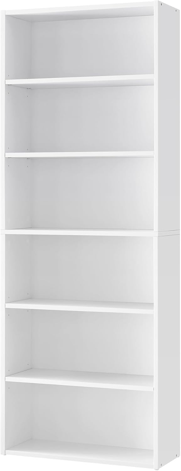 Detalle de VASAGLE Scaffale a 6 ripiani LBC166T14 in bianco nuvola, libreria portaoggetti con ripiani aperti e regolabili