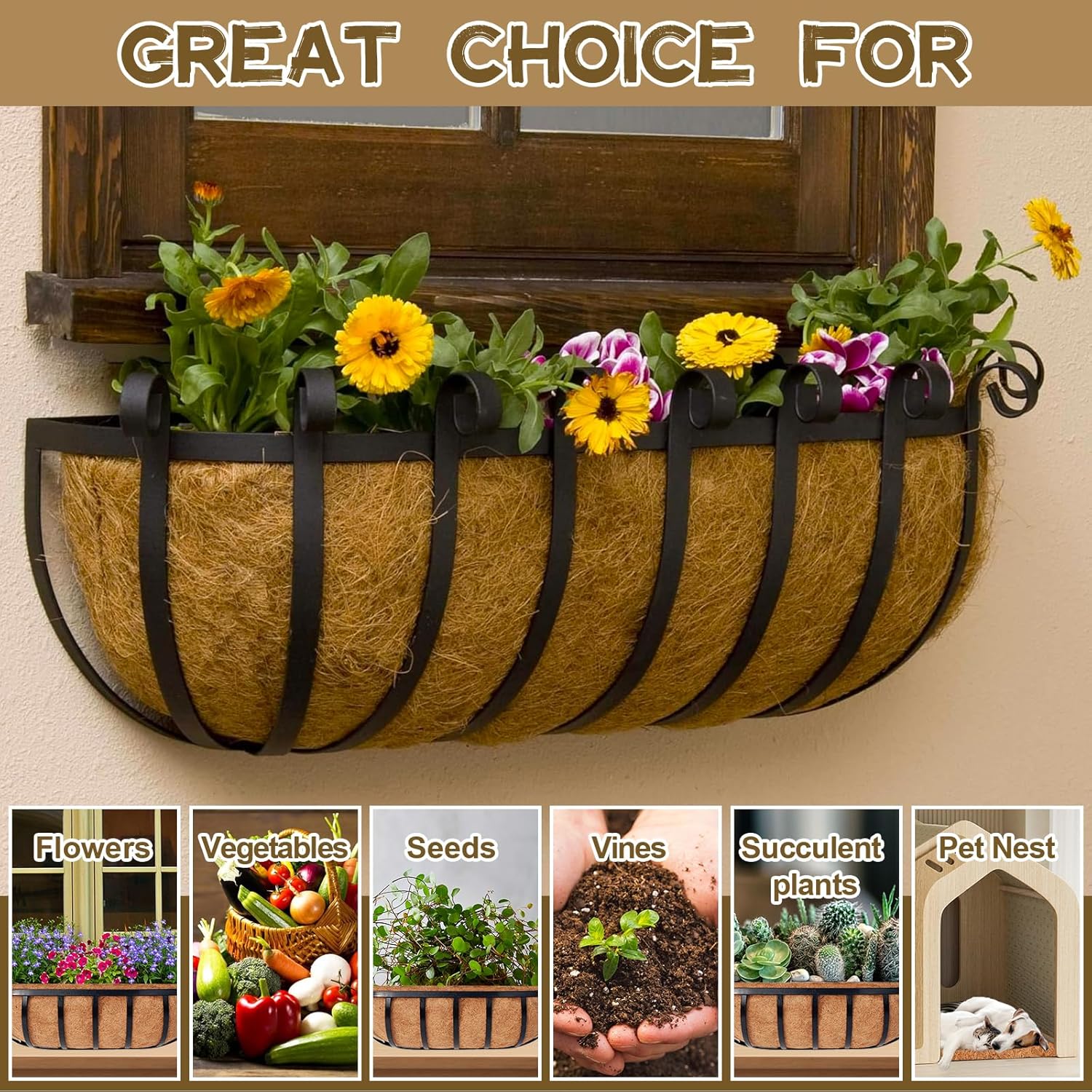 Thumbnail 5 de Riare 4-Pack 24-Inch Coconut Coir Planter Liners for Hanging Baskets and Wall Pots