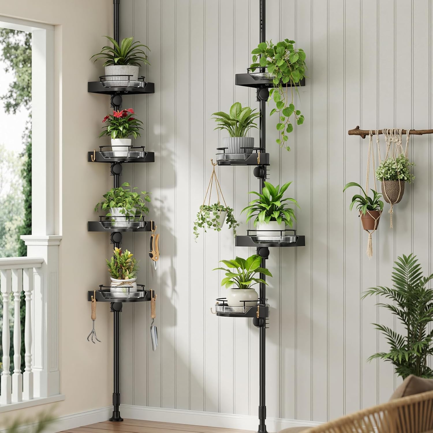 Thumbnail 6 de shuang qing 360° Rotating Corner Shower Caddy Tension Pole Organizer (4-Tier Adjustable, Black)