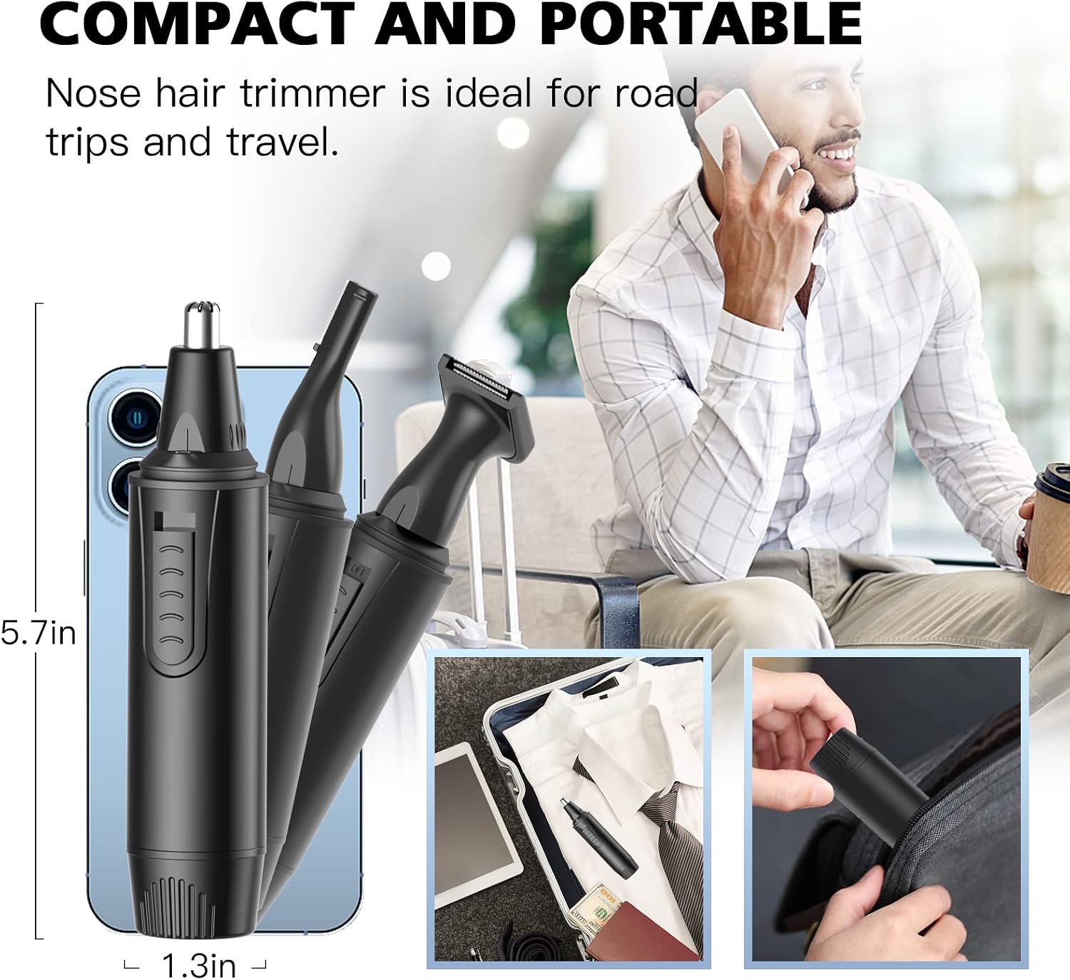 Detalle de Nose and facial hair trimmer, USB-C rechargeable
