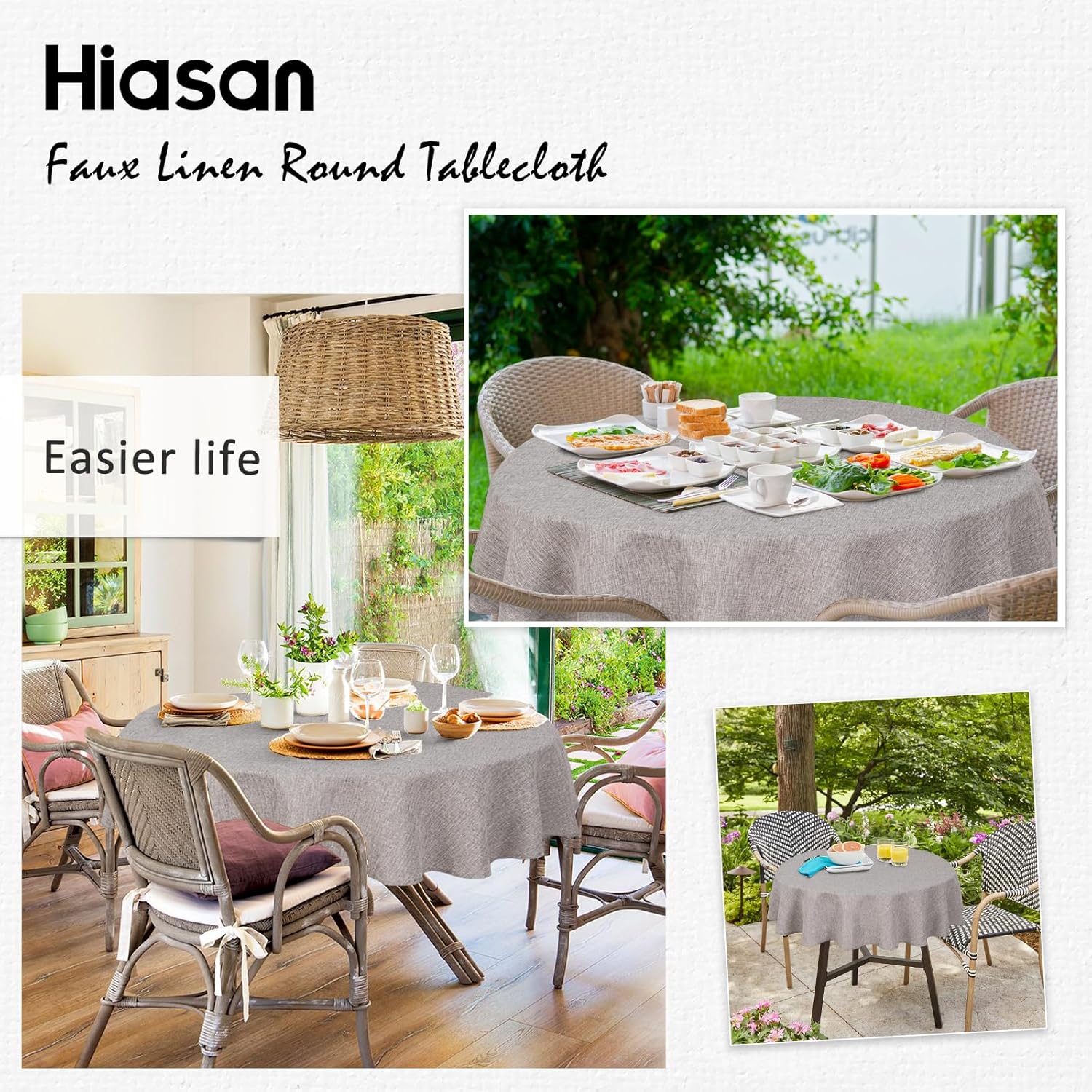 Detalle de Hiasan Round 40-Inch Tablecloth – Wrinkle & Stain Resistant Polyester