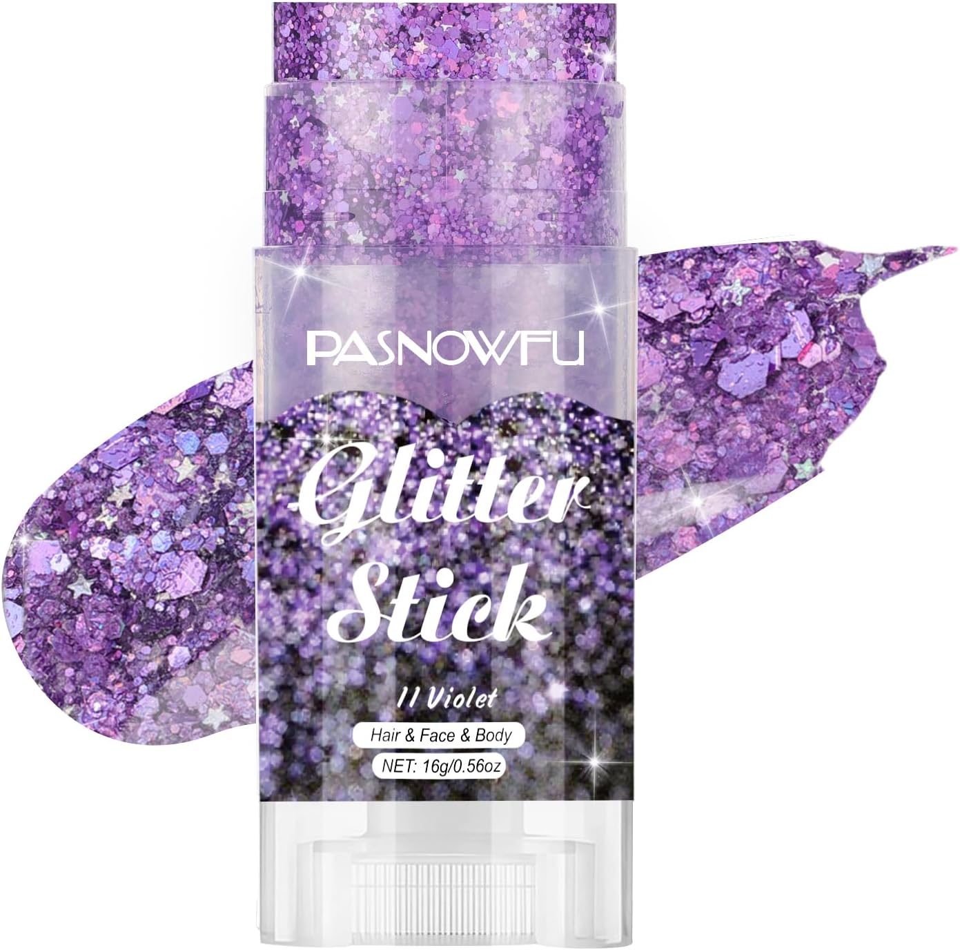 Detalle de PASNOWFU Violet Body Glitter Stick for Face, Hair and Body