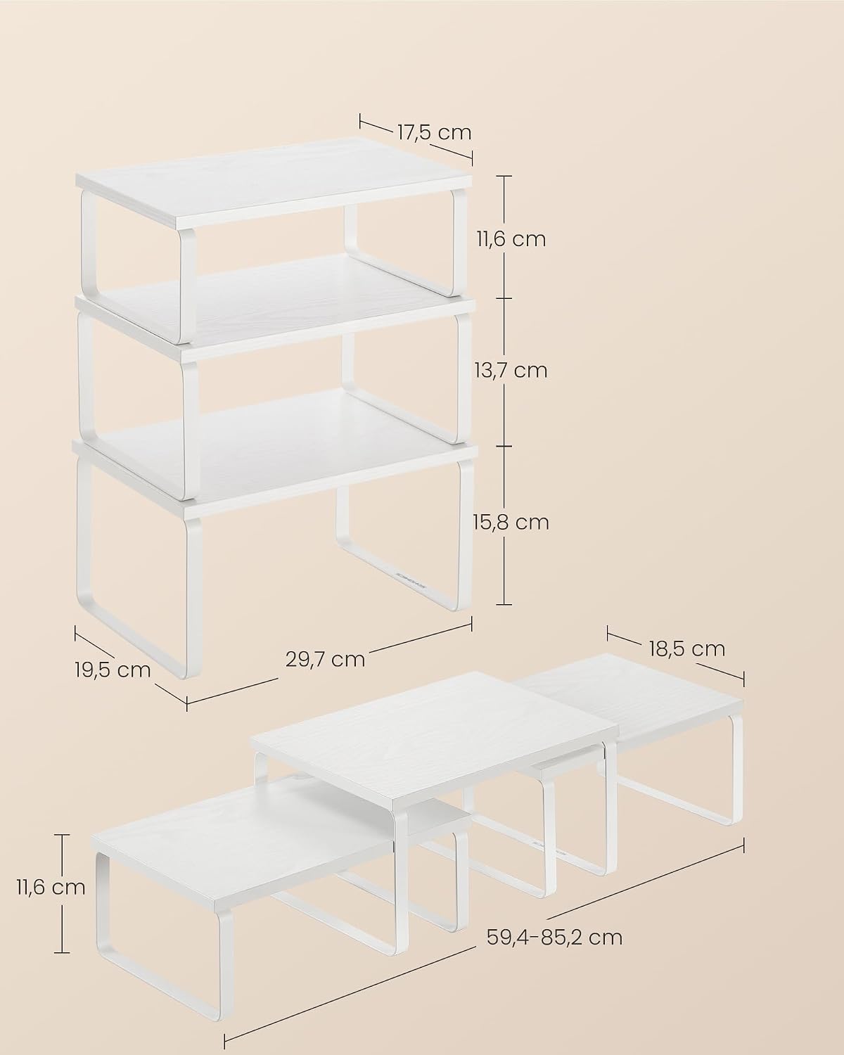 Detalle de SONGMICS BYSTRO KCS220W01 – zestaw 3 rozszerzalnych półek na przyprawy