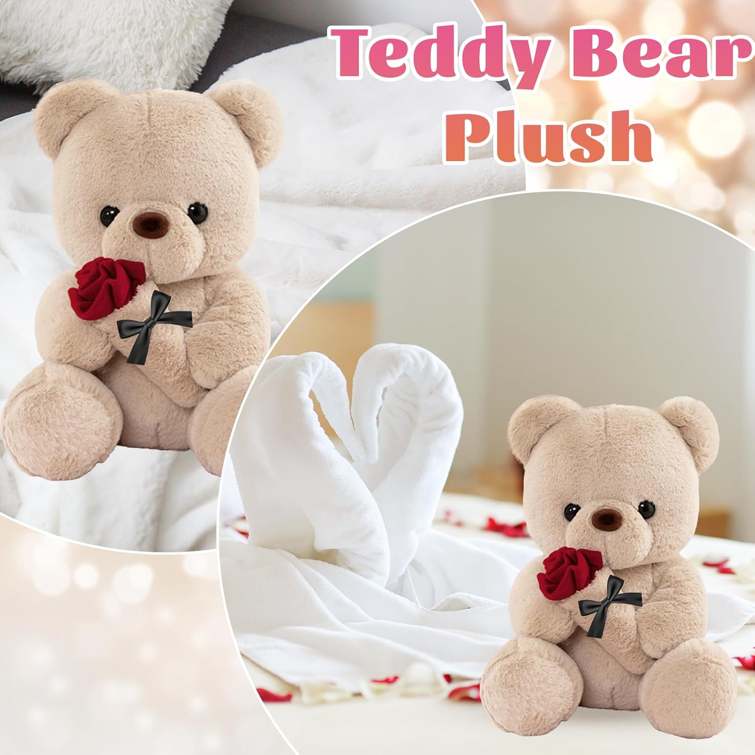 Detalle de LIHIQIYA Ours en Peluche avec Rose — 45 cm, cadeau romantique et doux compagnon