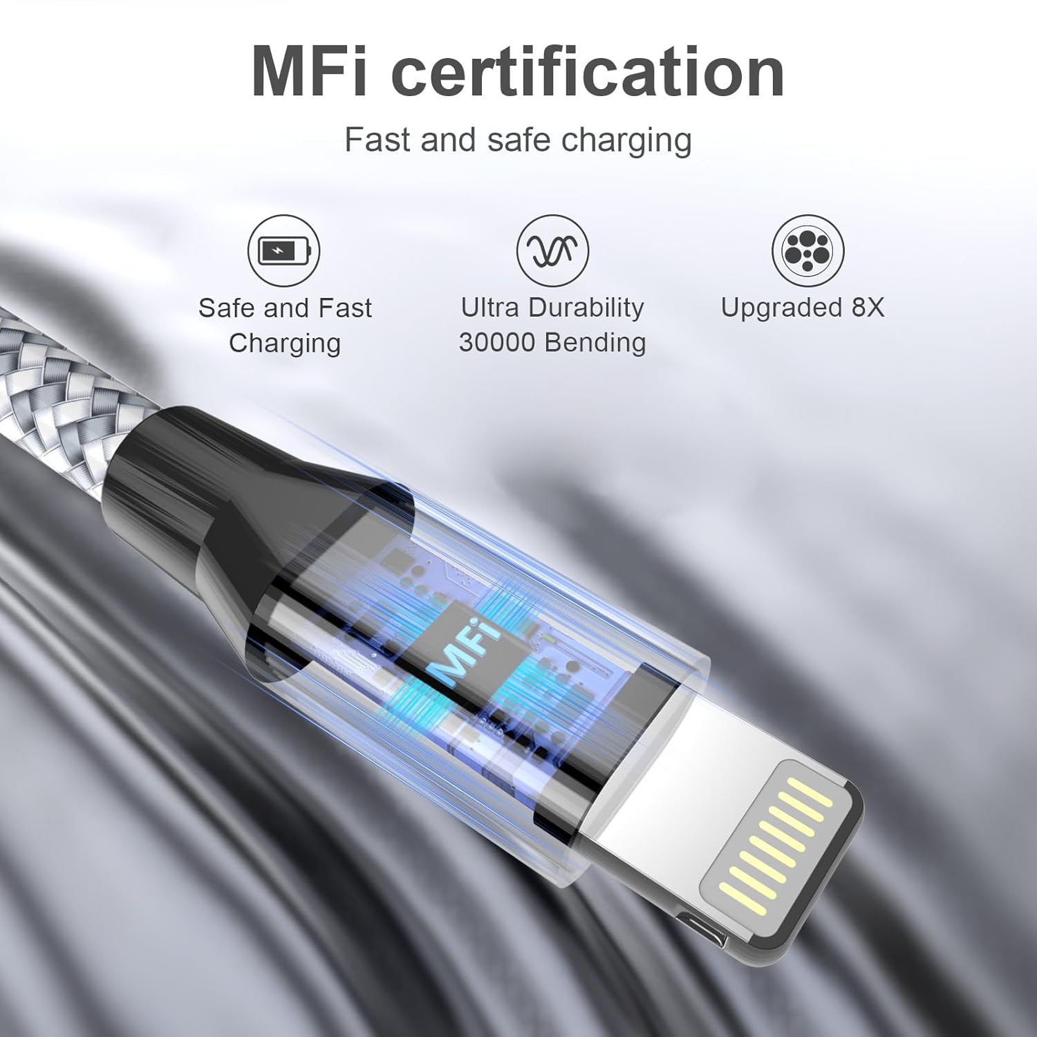 Thumbnail 3 de Durable iPhone Charger Cord 6FT 3-Pack (Apple MFi Certified) Lightning Cable