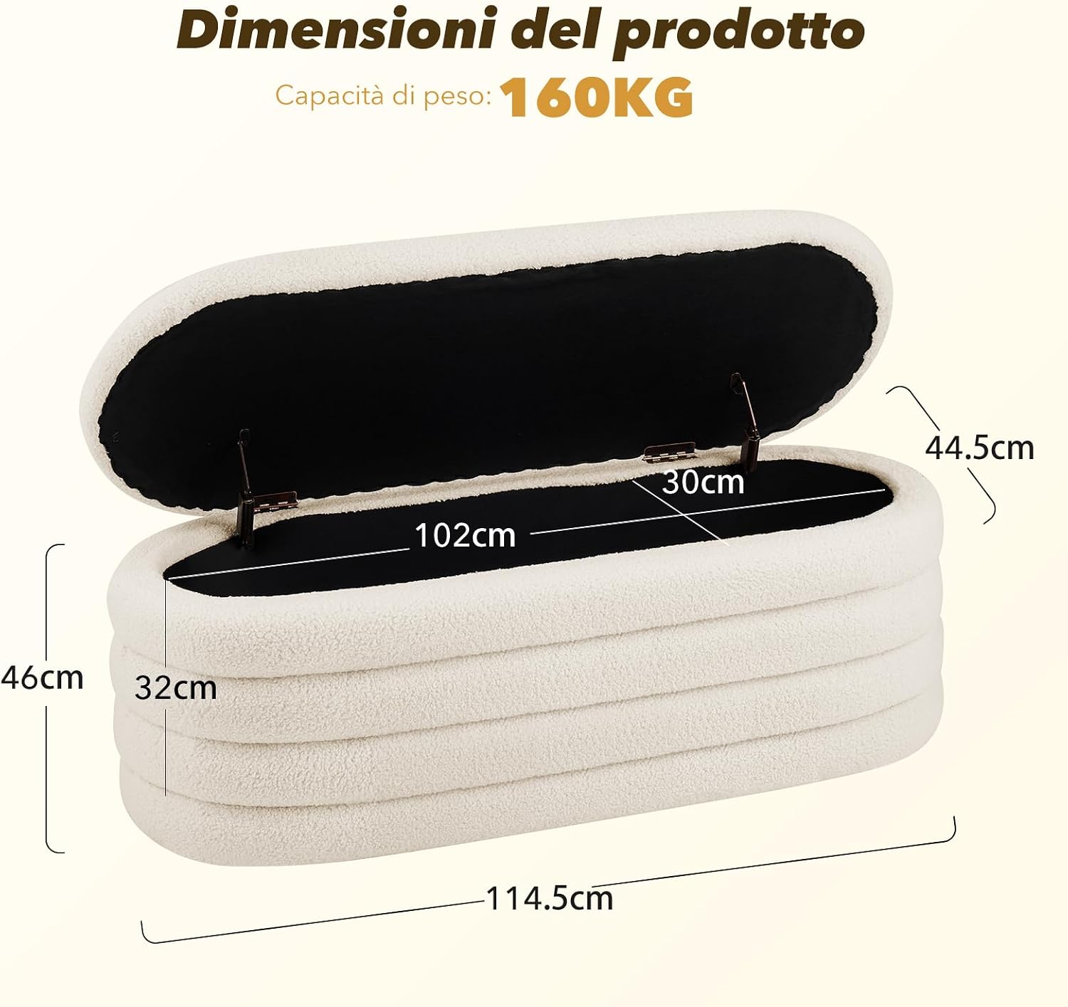 Thumbnail 1 de Ckaff Panca Contenitore per Camera da Letto – Panca Fondo Letto, imbottita in Sherpa, bianco, 115 x 45 x 46 cm